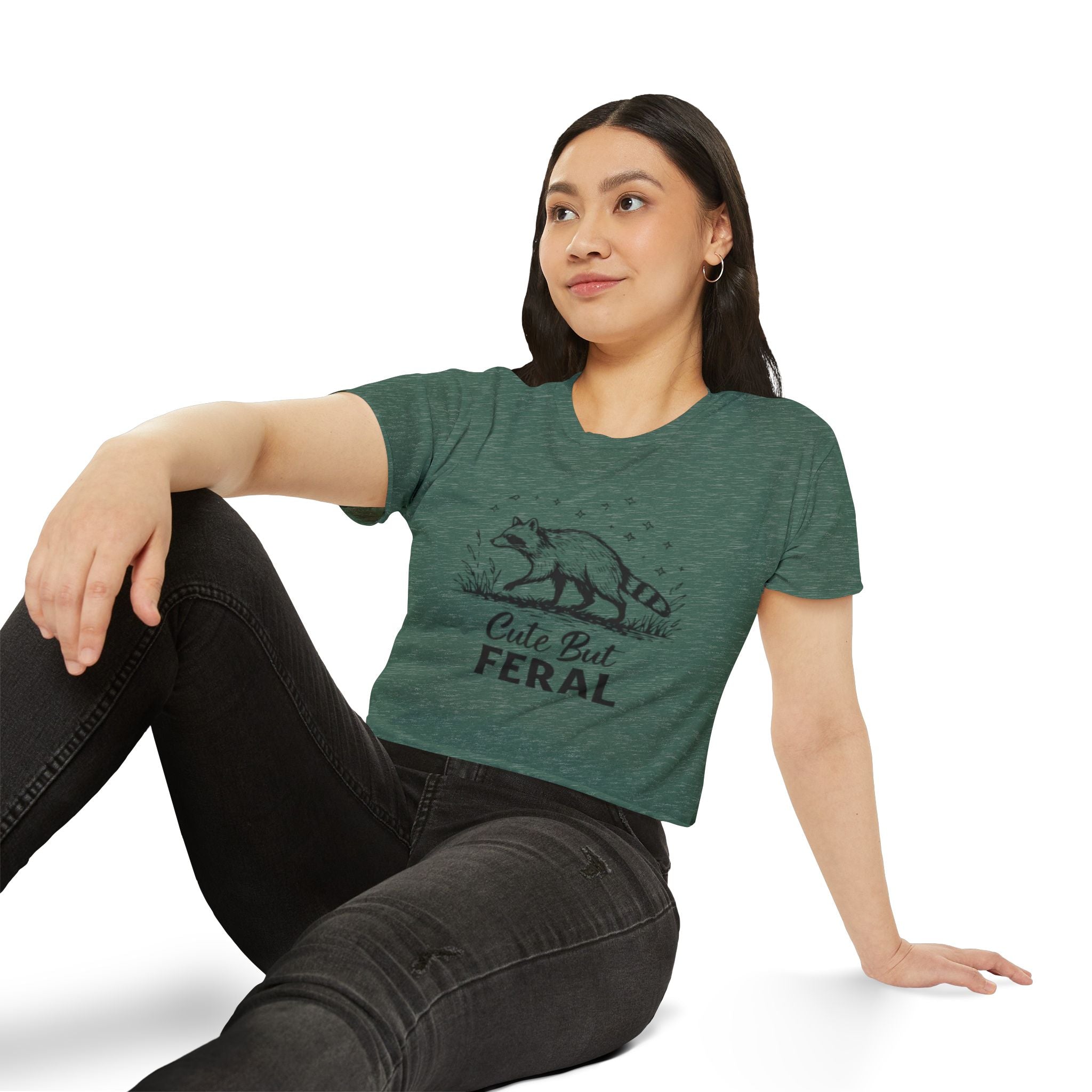 Cute But Feral Raccoon Crop Top | Womens Festival Graphic Tee