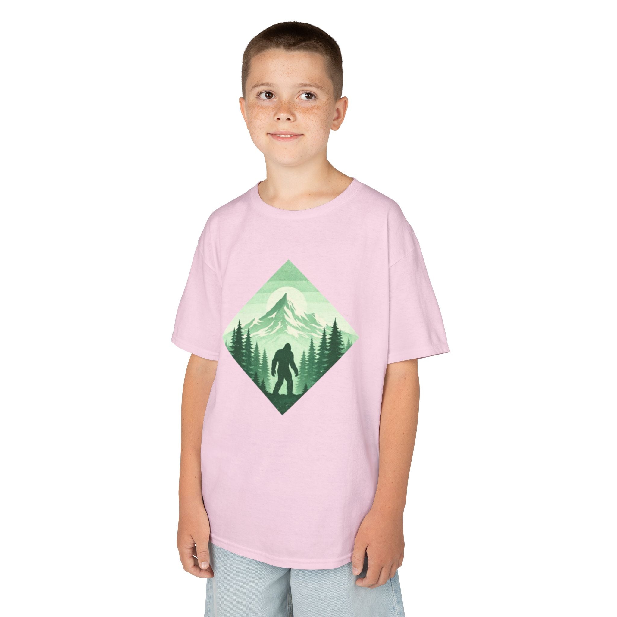Kids Tee | Green Mountain Bigfoot Silhouette Nature Graphic