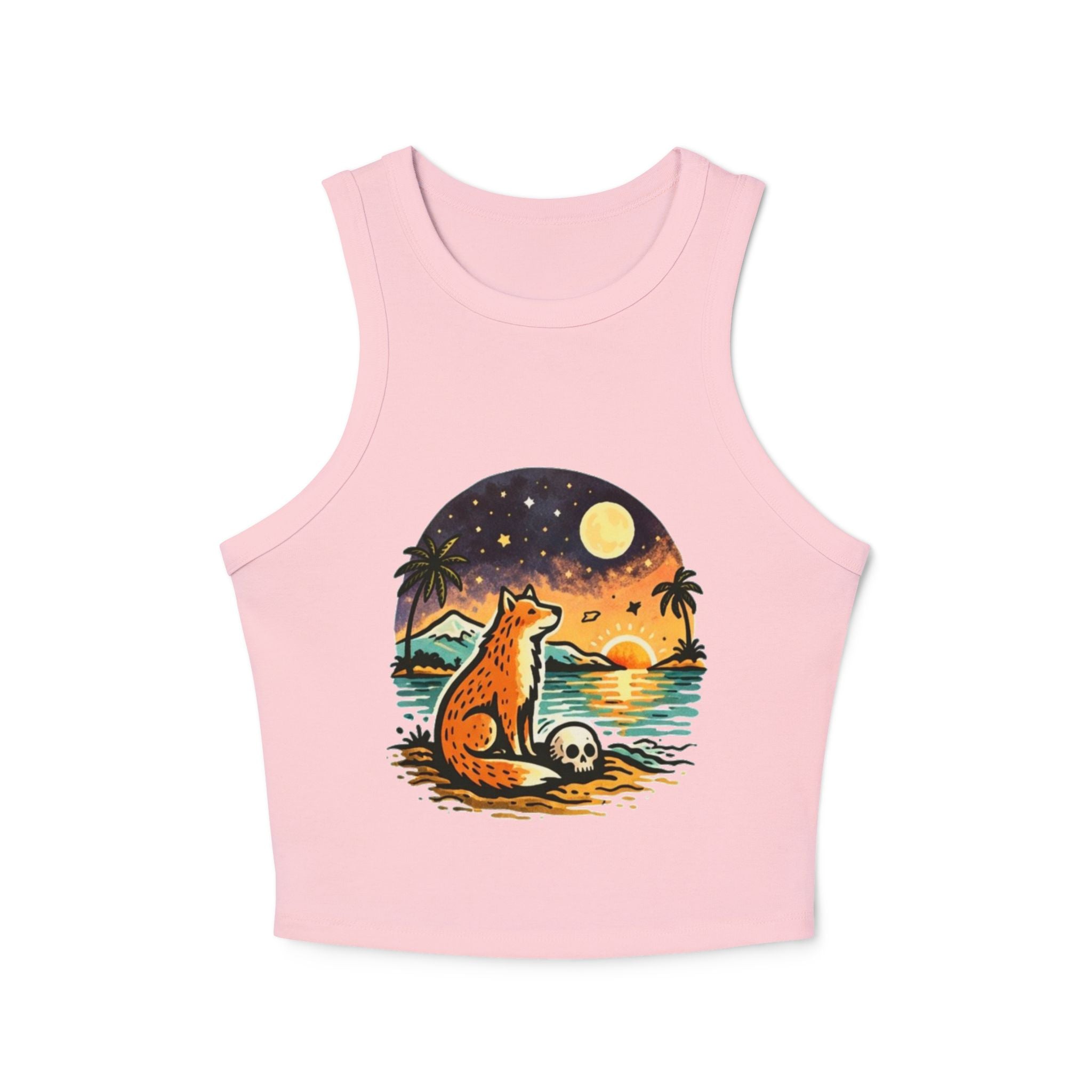 Fox Sunset Racer Tank Top | Vintage Beach Moon Graphic