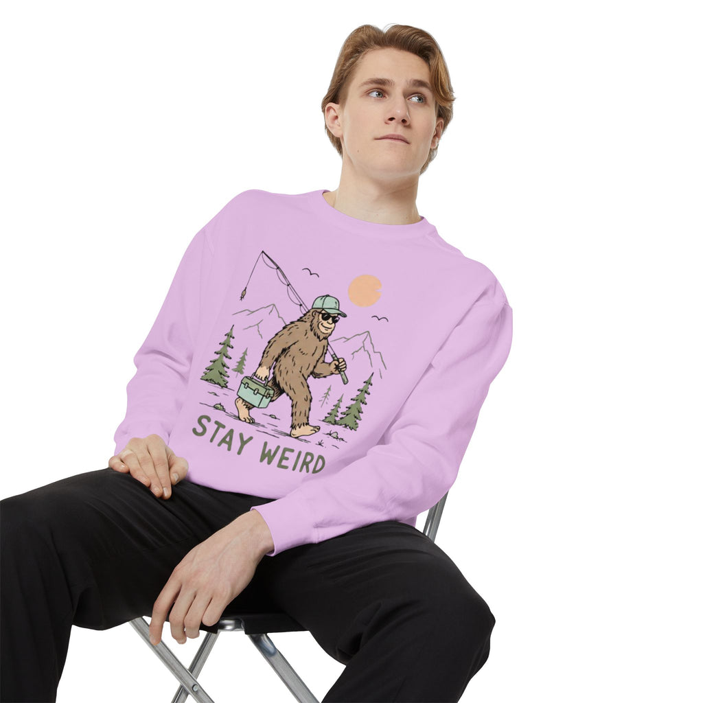 Stay Weird Sweatshirt | Fishing Sasquatch Graphic Crewneck