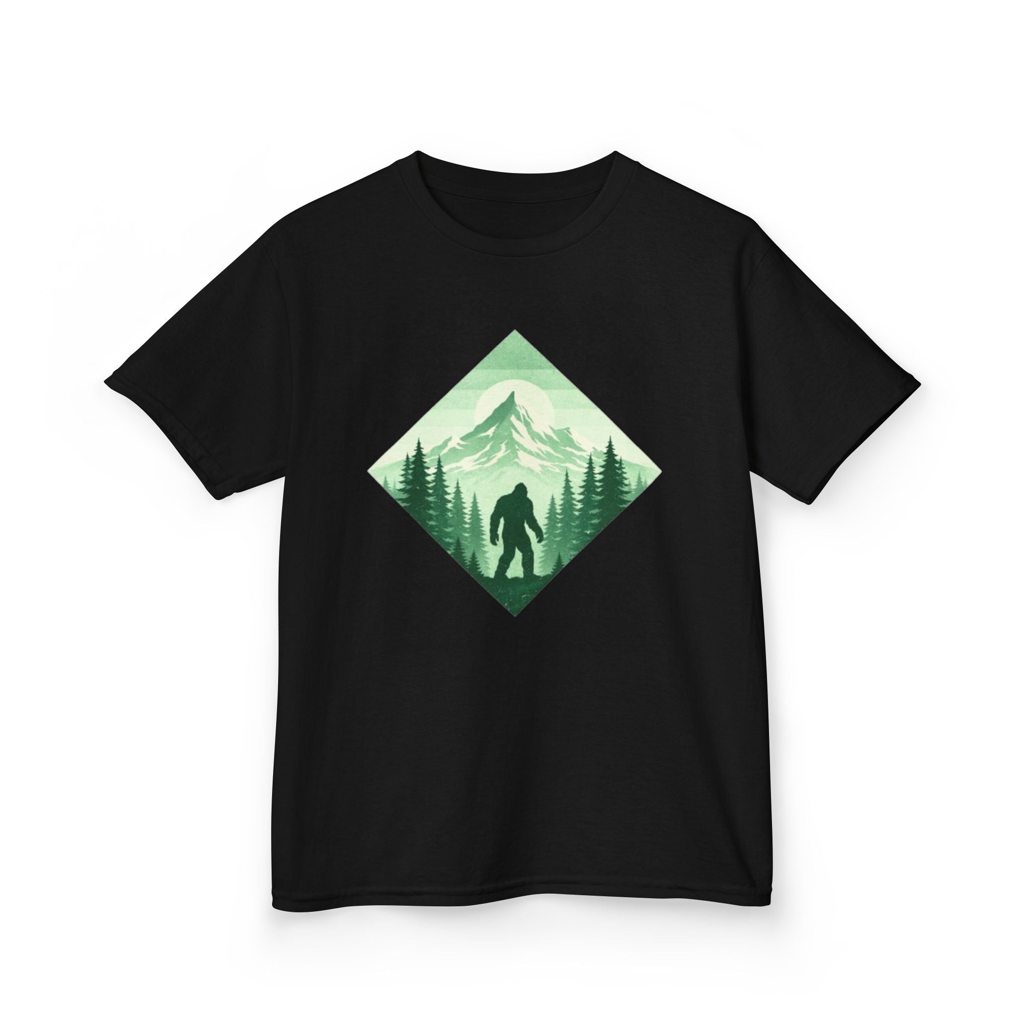 Kids Tee | Green Mountain Bigfoot Silhouette Nature Graphic