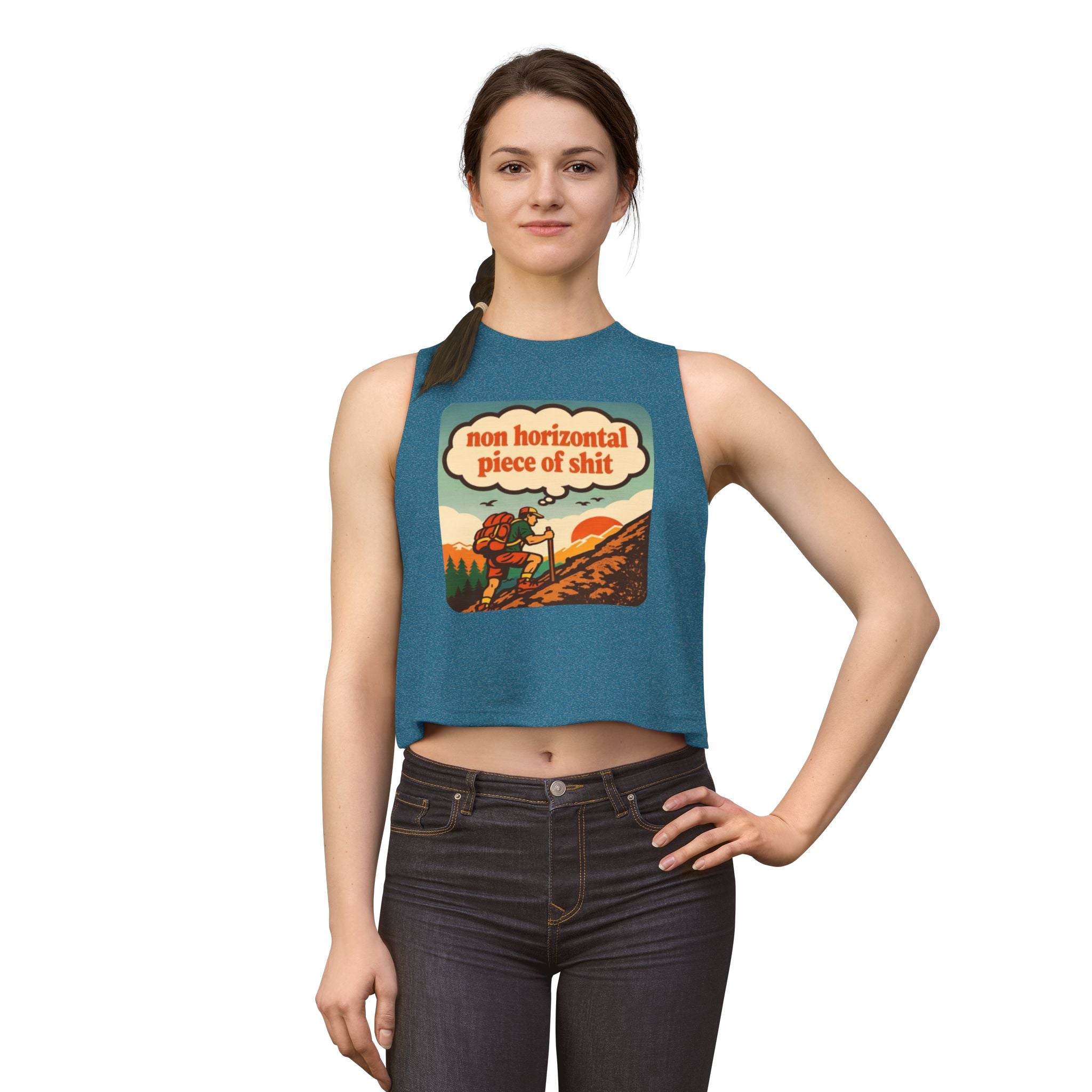 Hiking Graphic Crop Top | "non horizontal piece of shit" Retro Adventure Tank
