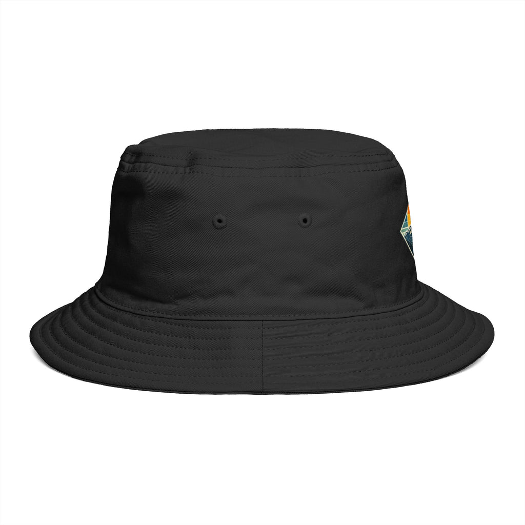 Mountain Sunset Bucket Hat | Retro Outdoor Hiking Patch