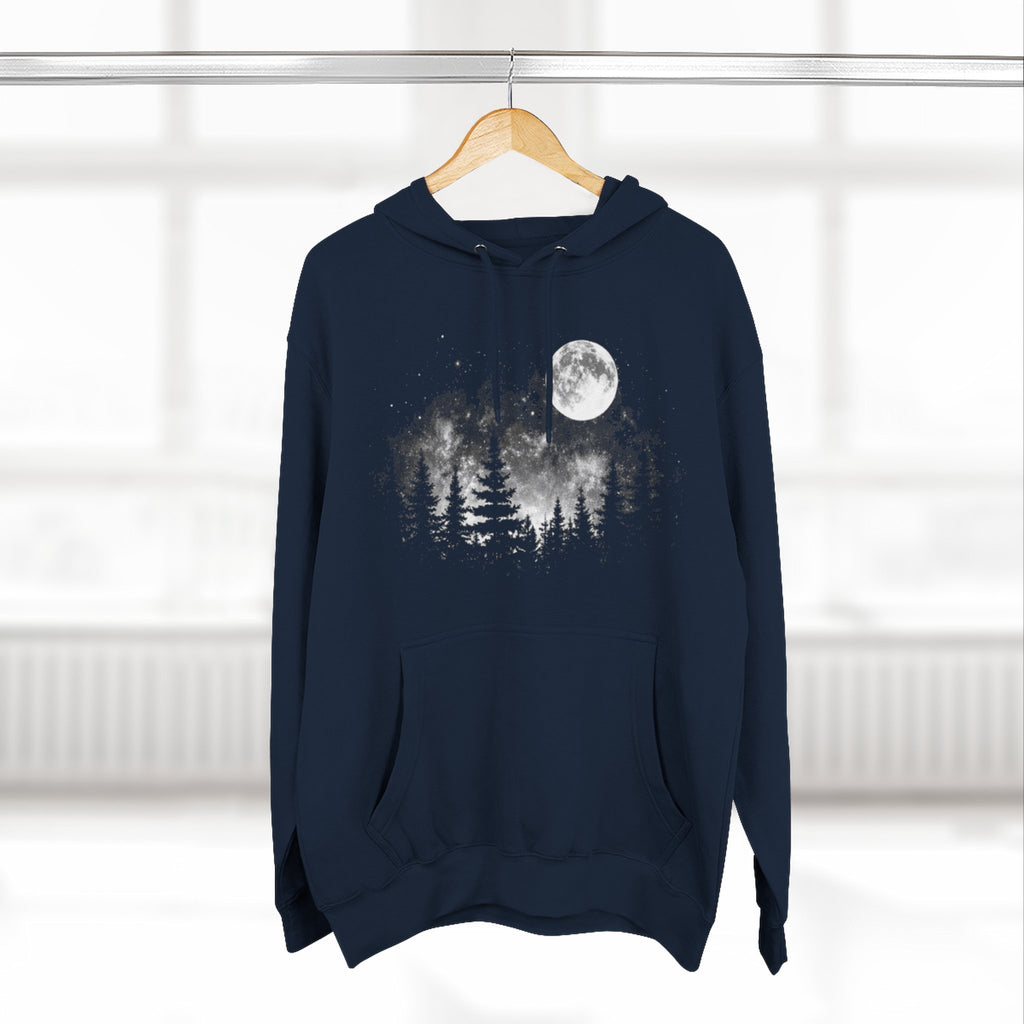 Moonlit Forest Hoodie | Moon & Pines Graphic Fleece Pullover