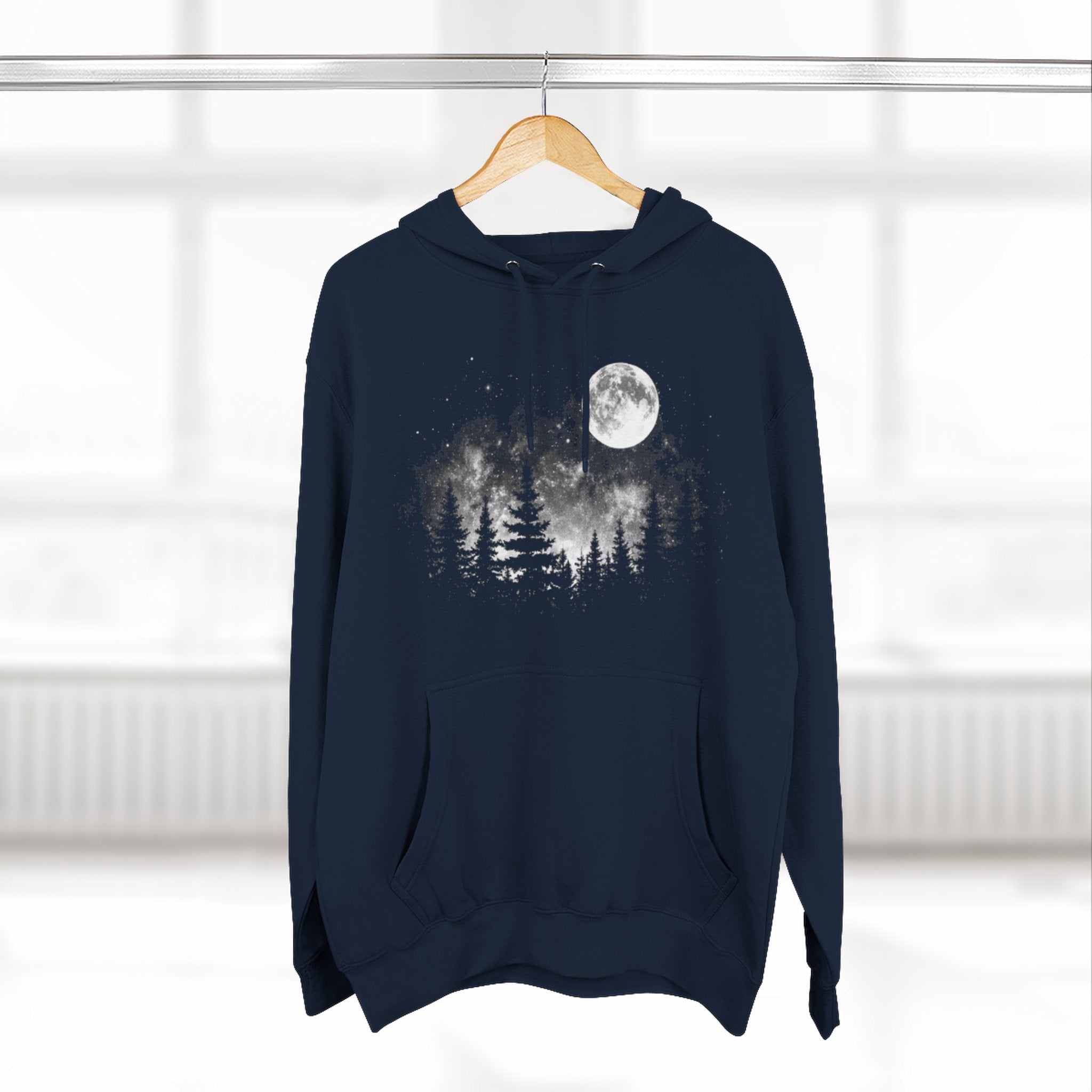 Moonlit Forest Hoodie | Moon & Pines Graphic Fleece Pullover