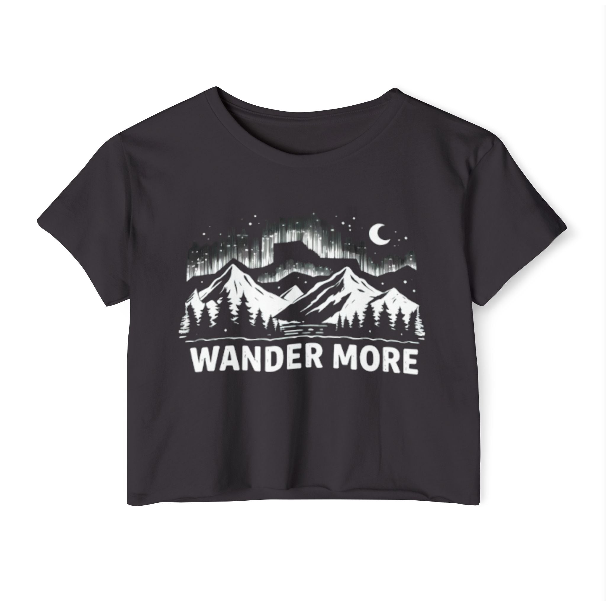 Wander More Northern Lights Mountainscape Crop Top