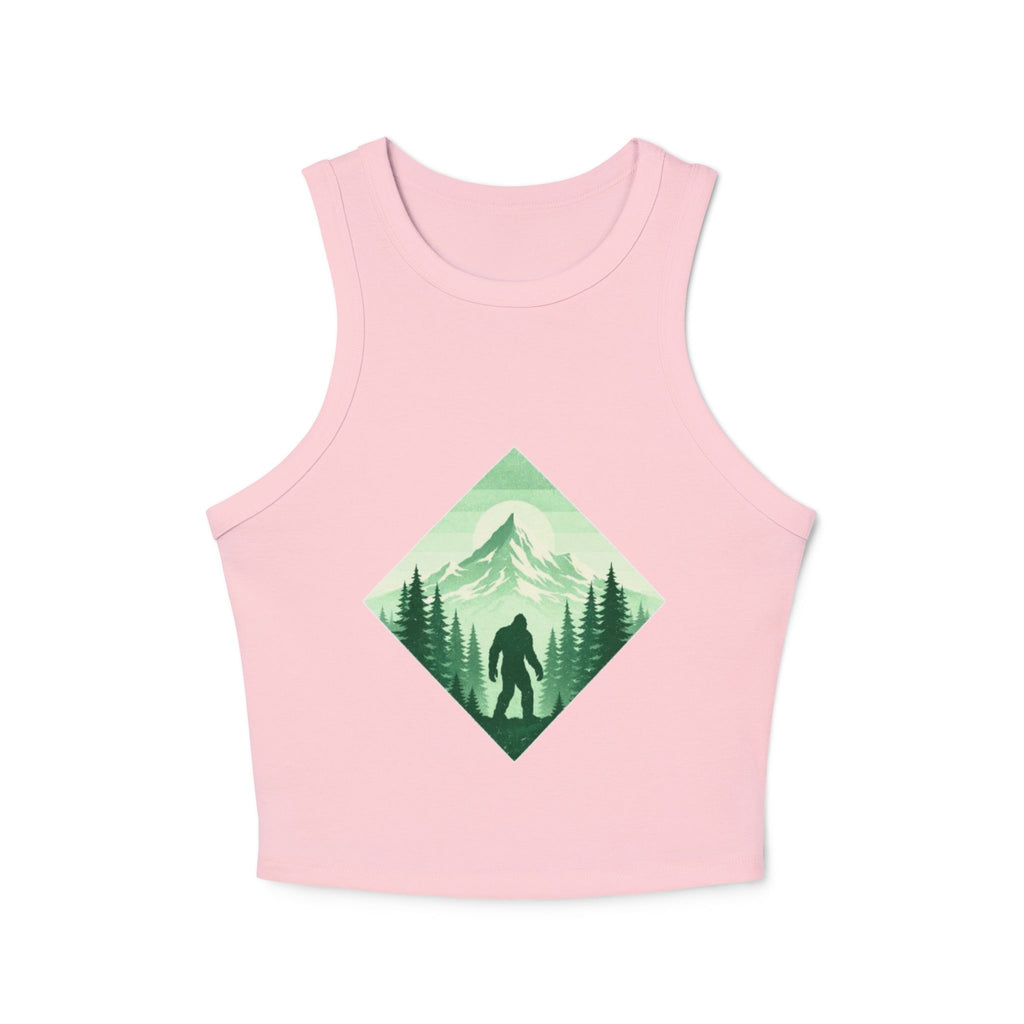 Womens Racer Tank Top | Green Mountain Bigfoot Nature Graphic