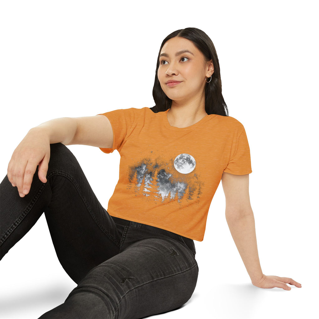 Moonlit Forest Crop Top | Women's Festival Moon & Pine Tree Graphic