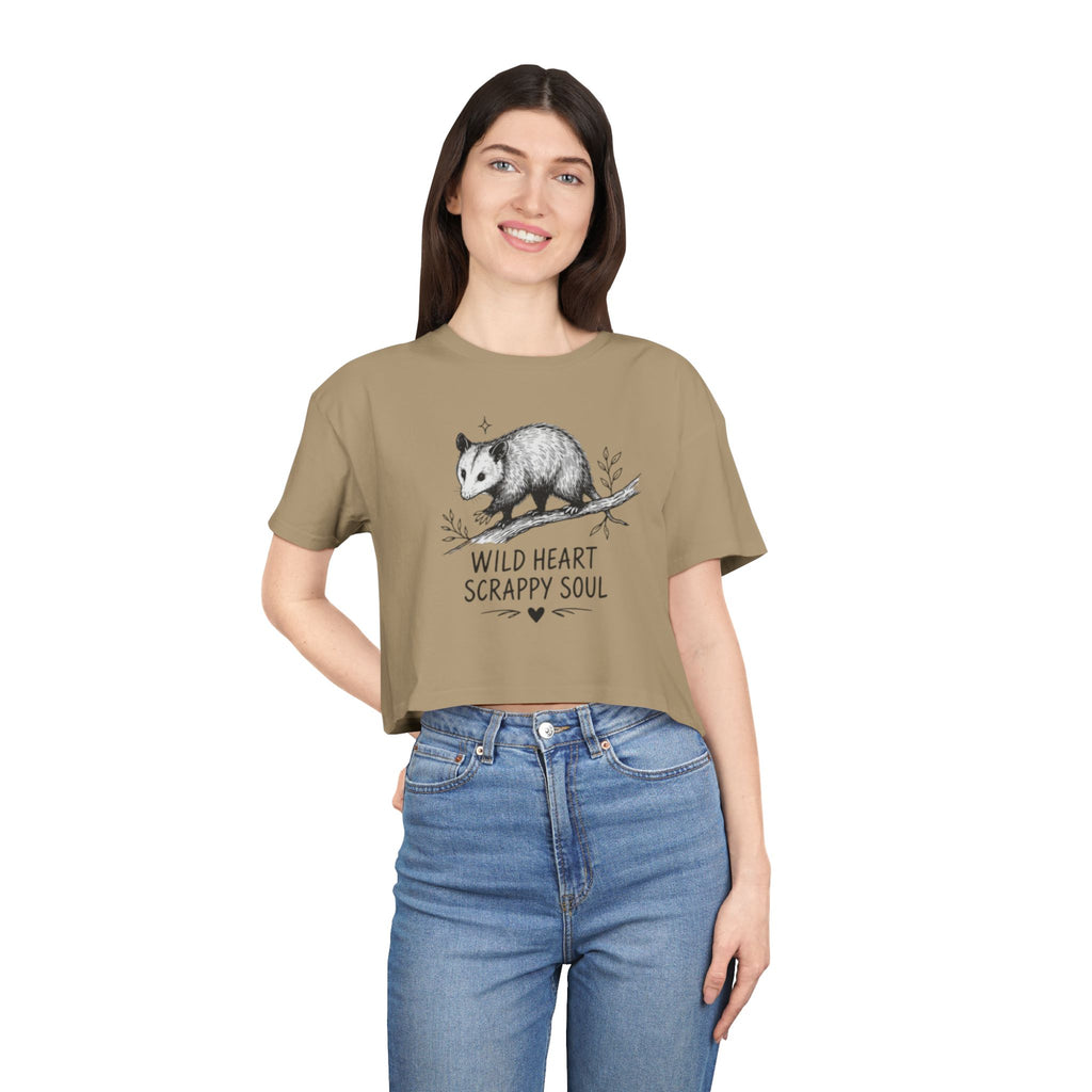 Crop Tee | Wild Heart Scrappy Soul Opossum Graphic Womens Cropped T-Shirt