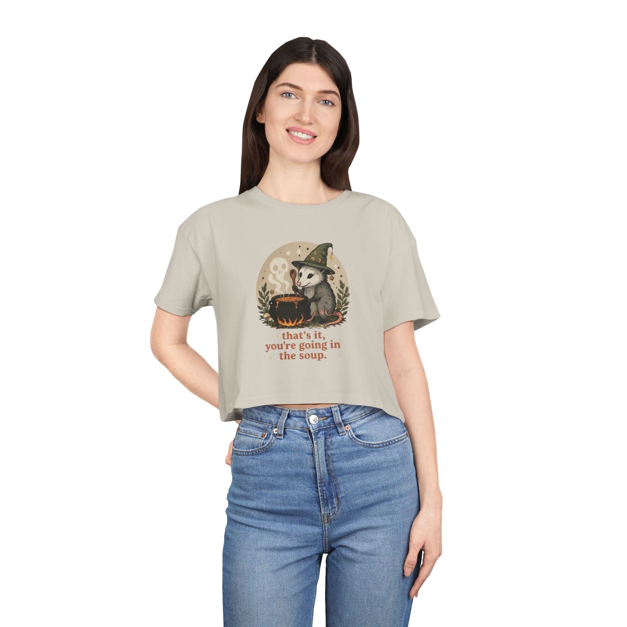 Crop Tee | Witch Cat Cauldron "thats it, youre going in the soup."