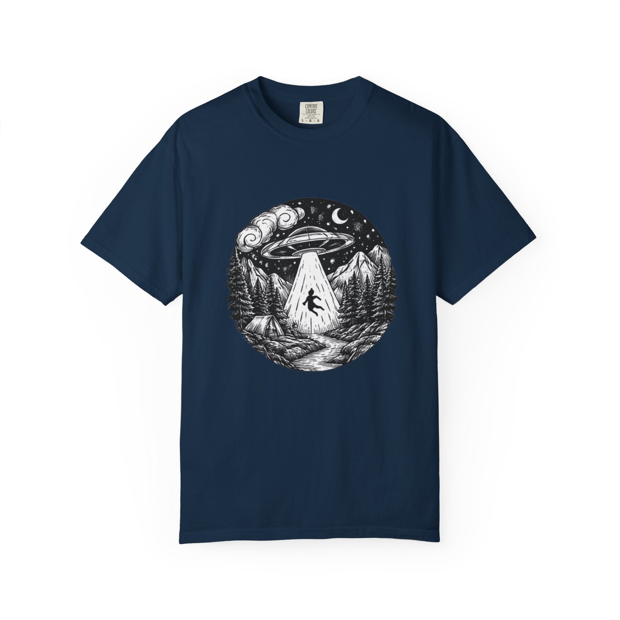 Alien Abduction Forest T-Shirt | Retro UFO Nature Graphic Tee