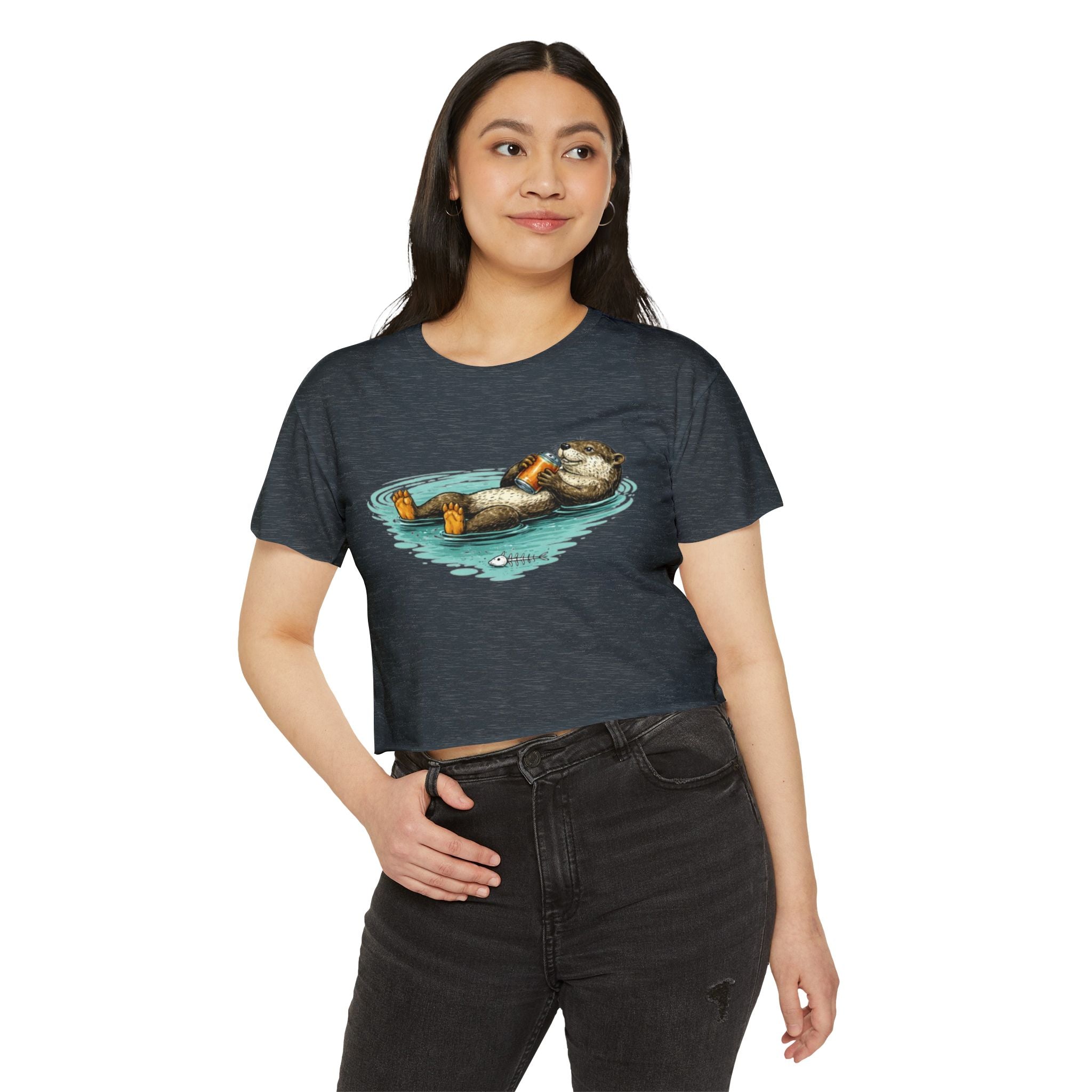 Otter with Beer Cute Festival Crop Top | Floating Otter Design
