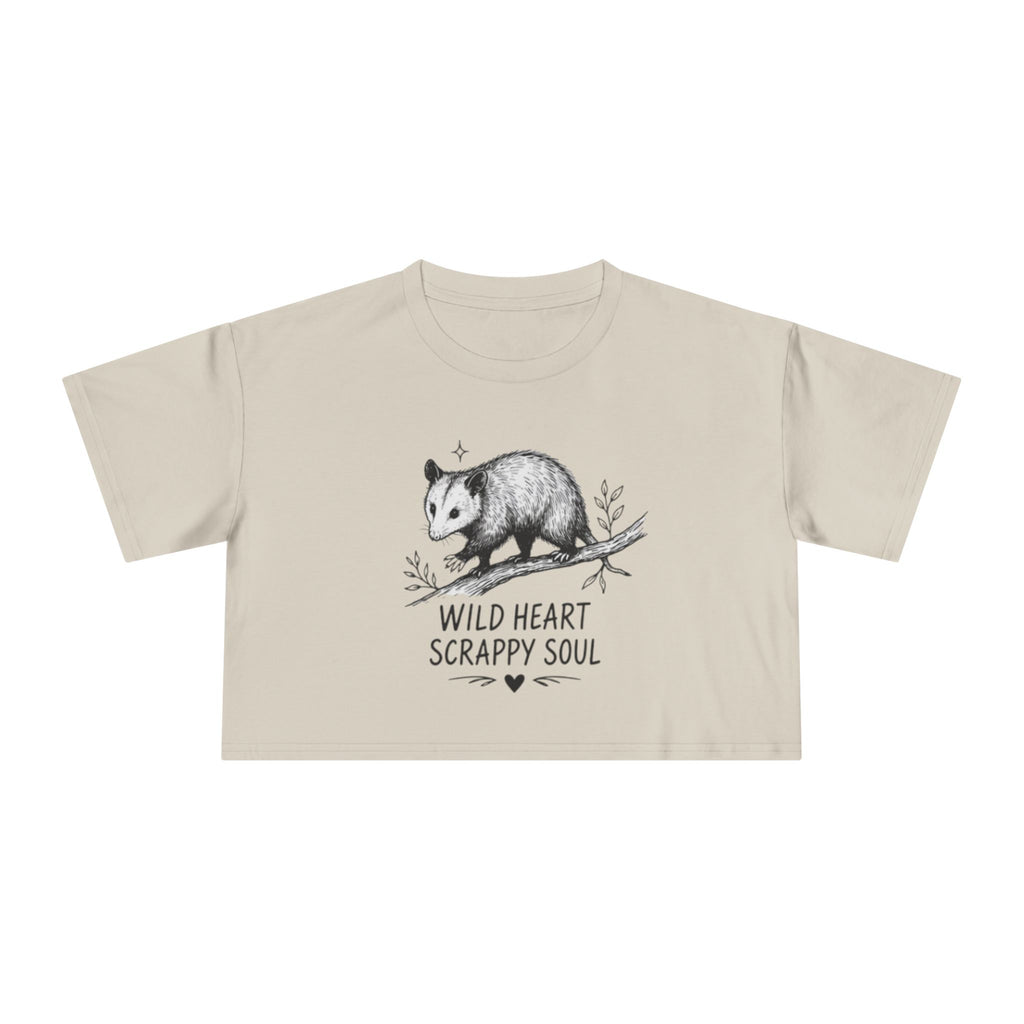 Crop Tee | Wild Heart Scrappy Soul Opossum Graphic Womens Cropped T-Shirt