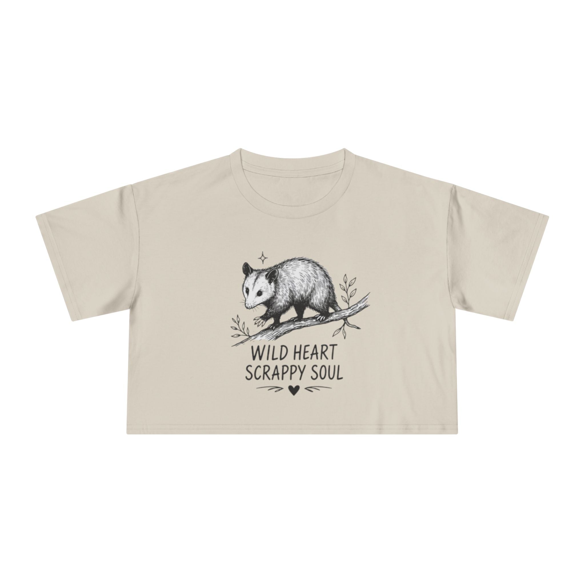 Crop Tee | Wild Heart Scrappy Soul Opossum Graphic Womens Cropped T-Shirt