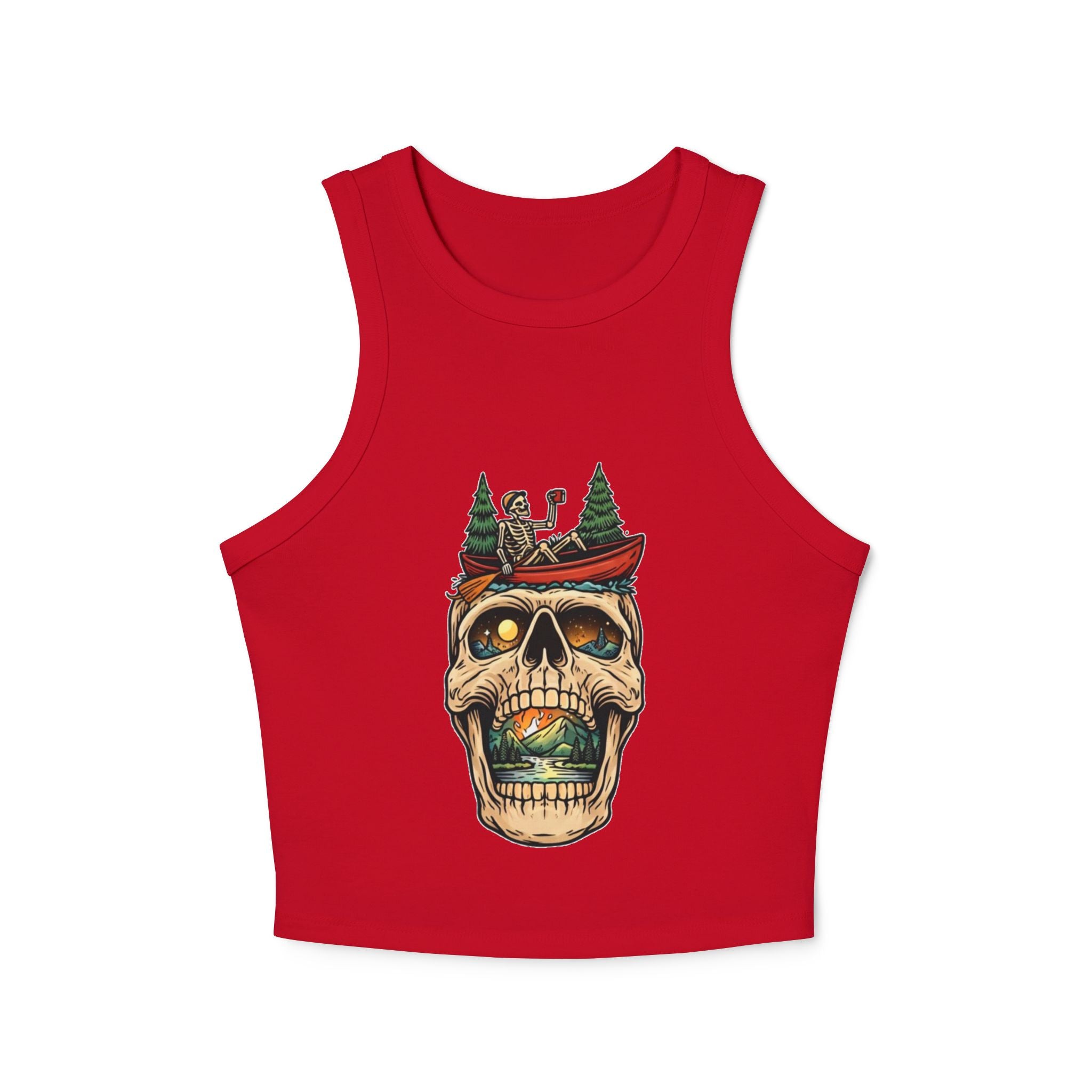 Skull Canoe Crop Tank | Adventure Skull Graphic Racerback Tank Top