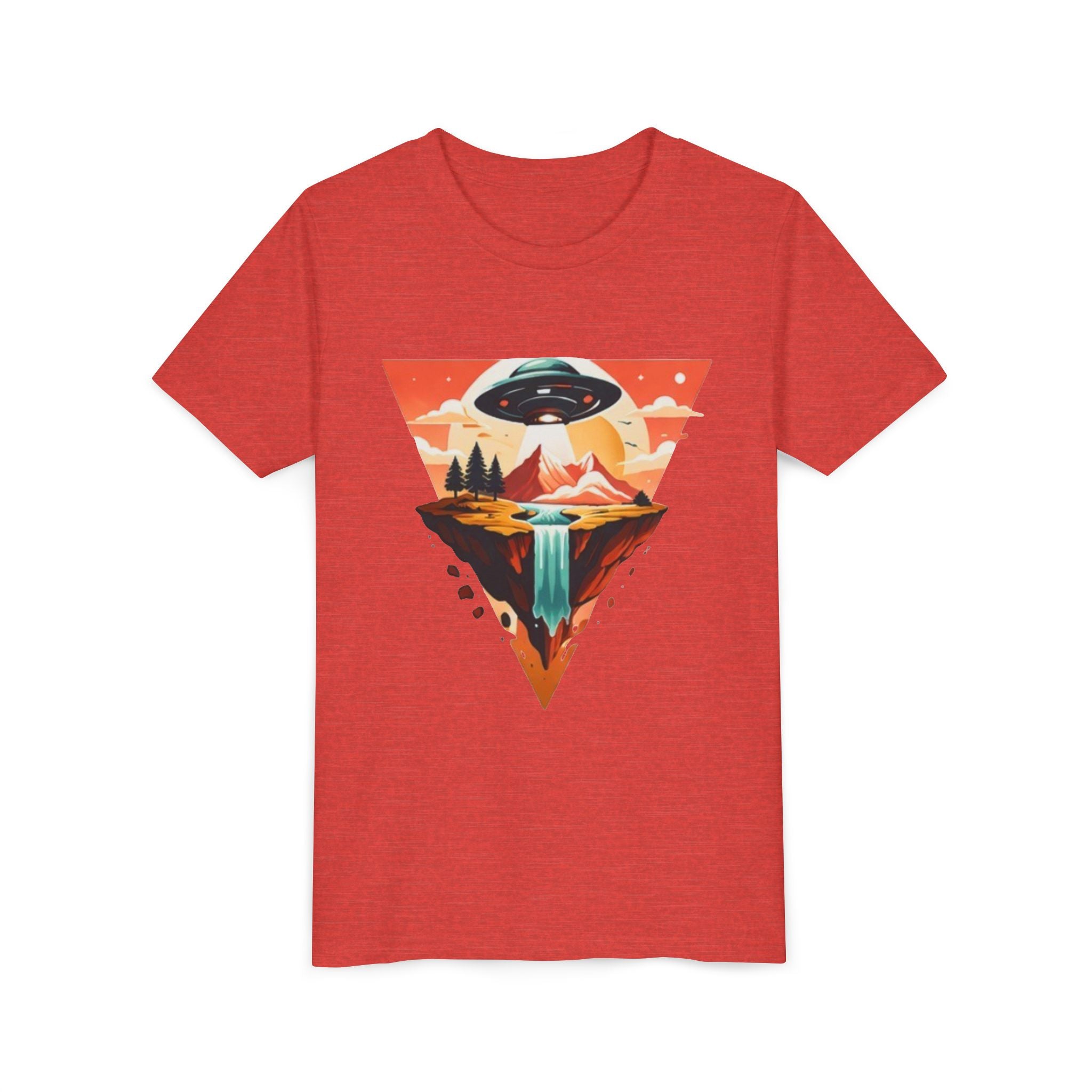 Youth Tee | UFO Mountain Landscape Graphic Tee | Alien Abduction Adventure