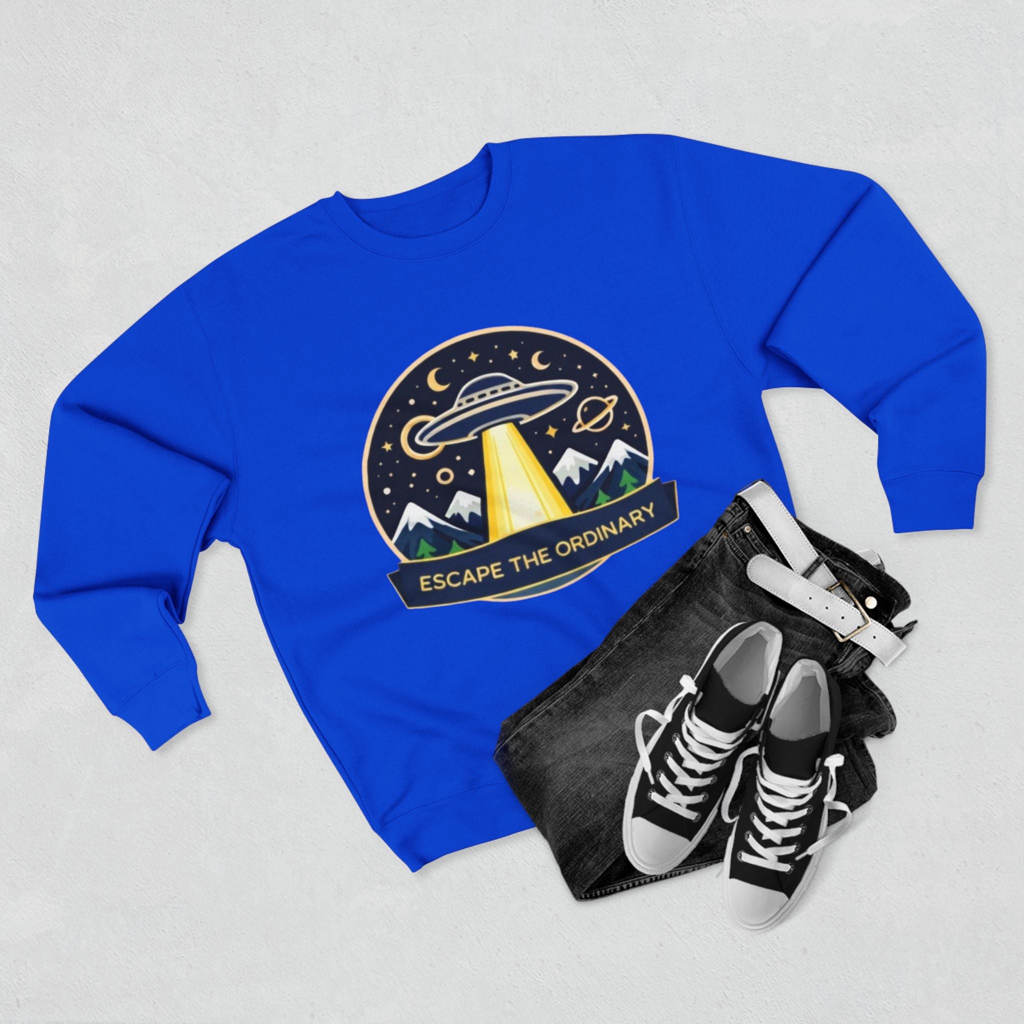 Escape the Ordinary Crewneck Sweatshirt | UFO Adventure Graphic Sweatshirt