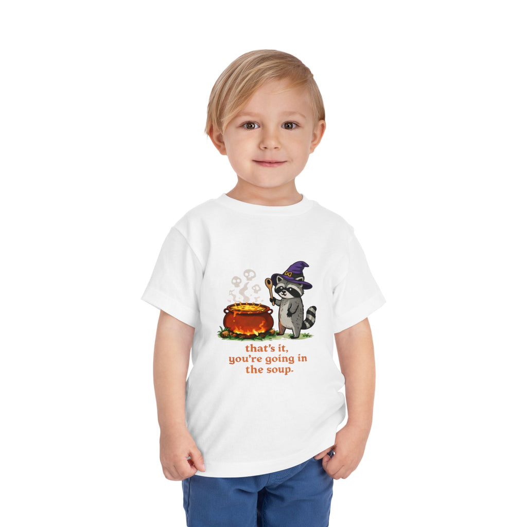 Toddler Tee | Cute Witch Raccoon with Cauldron "thats it, youre going in the soup"