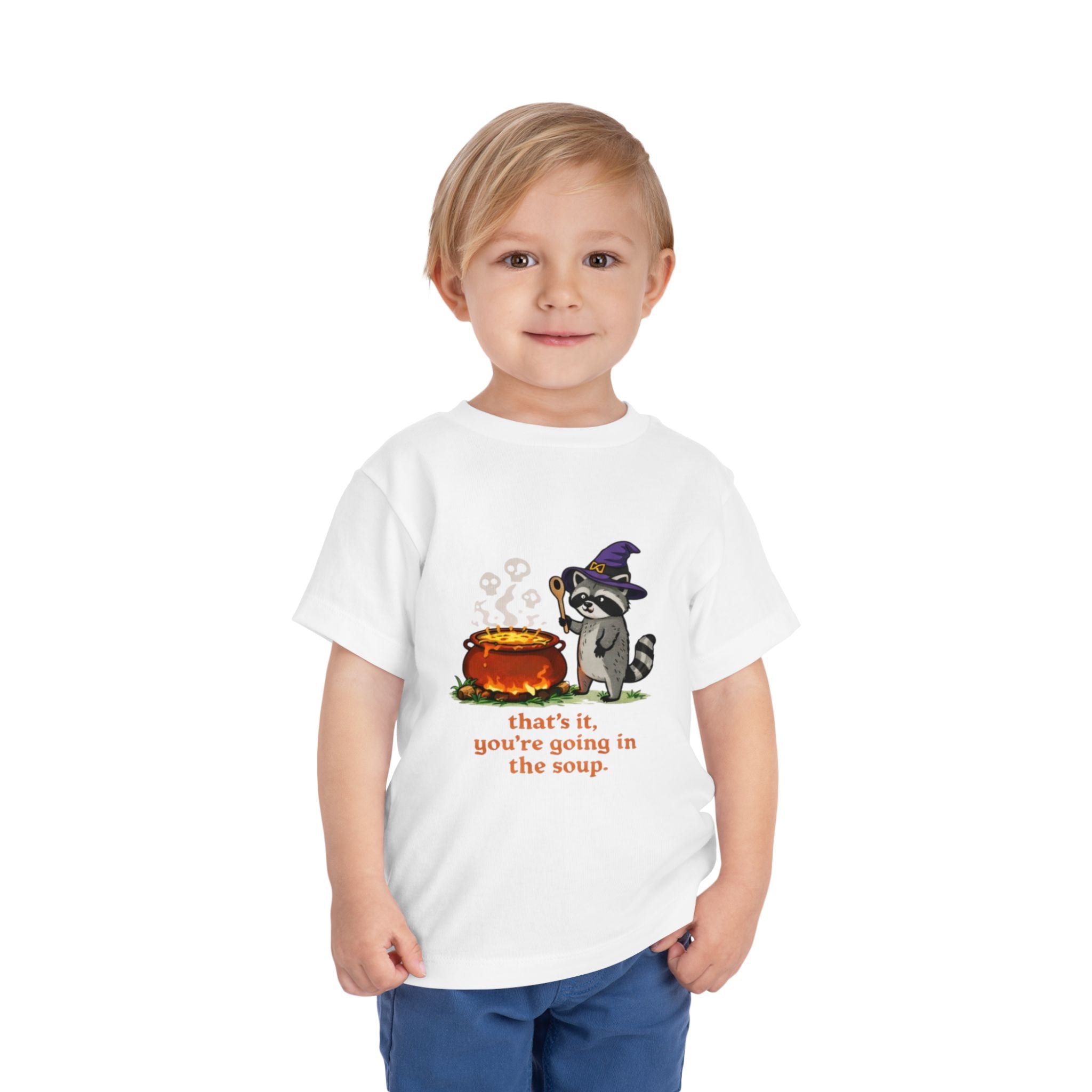 Toddler Tee | Cute Witch Raccoon with Cauldron "thats it, youre going in the soup"