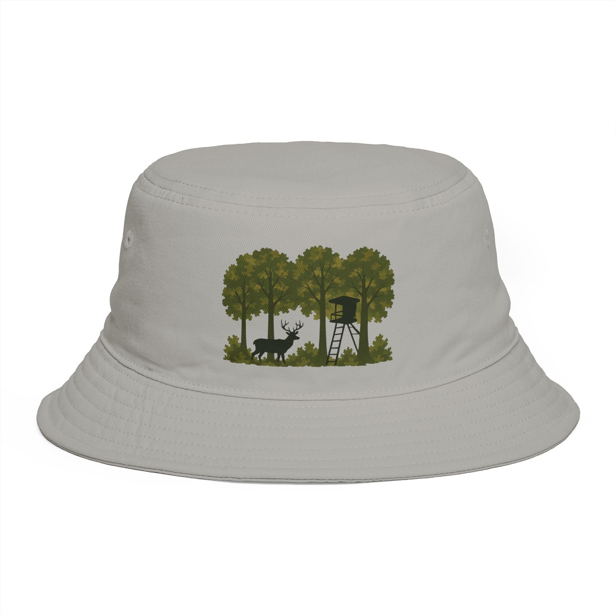 Hunter Scene Bucket Hat | Woodland Deer & Tree Stand Outdoor Bucket Hat