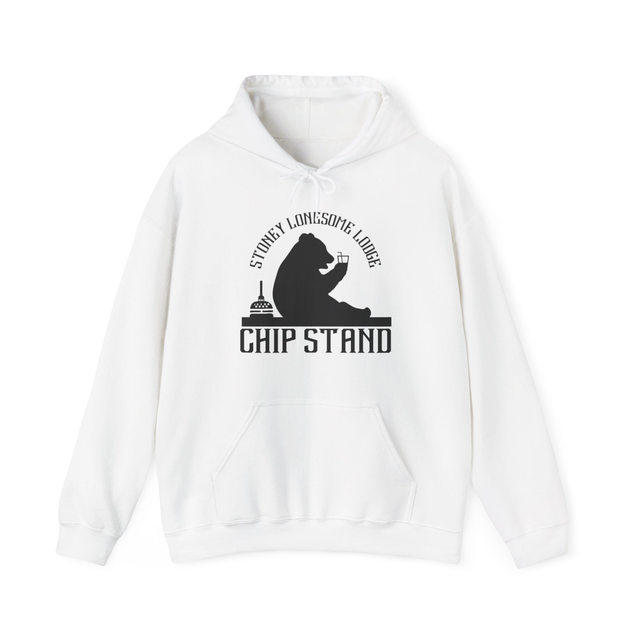 Bear Chip Stand Hoodie | "Stoney Lonesome Lodge" Retro Cabin Sweatshirt