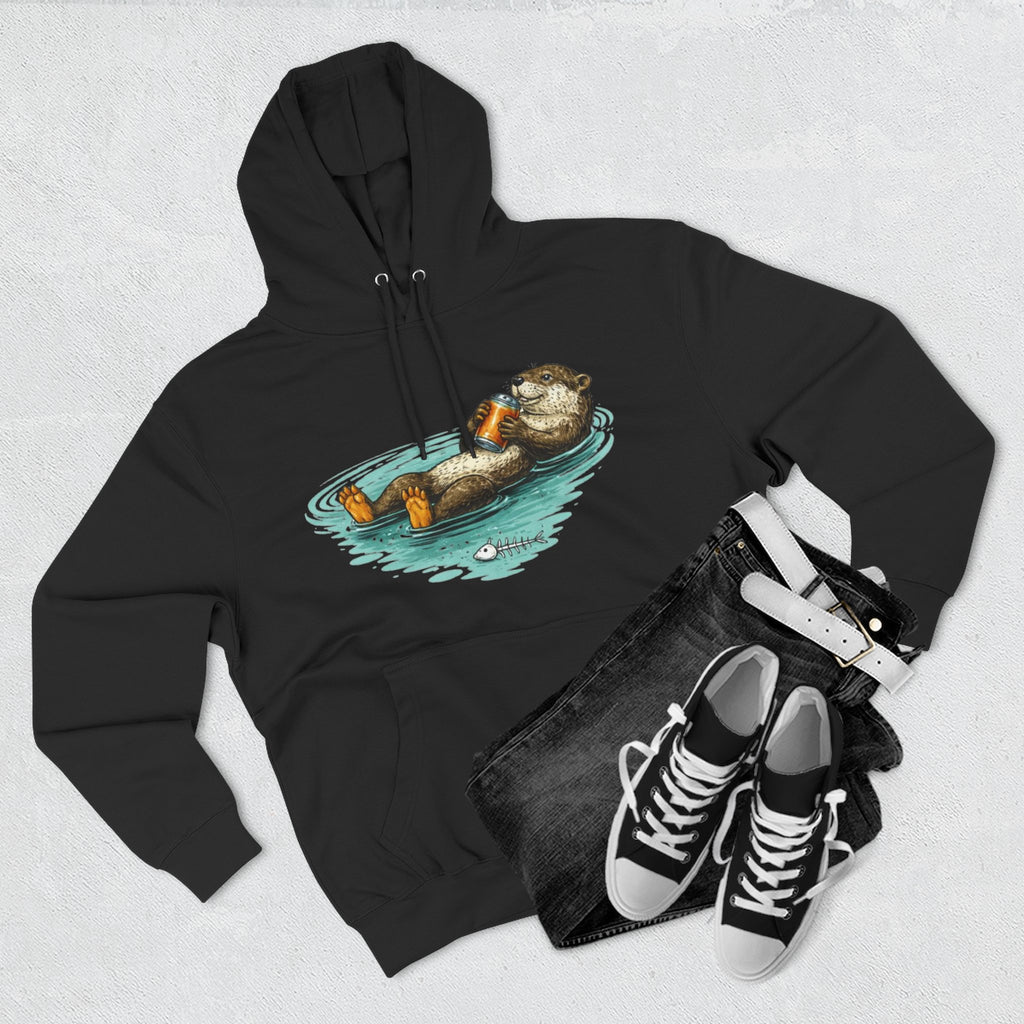 Otter Floating Graphic Hoodie | Relaxing Sea Otter with Beer Pullover