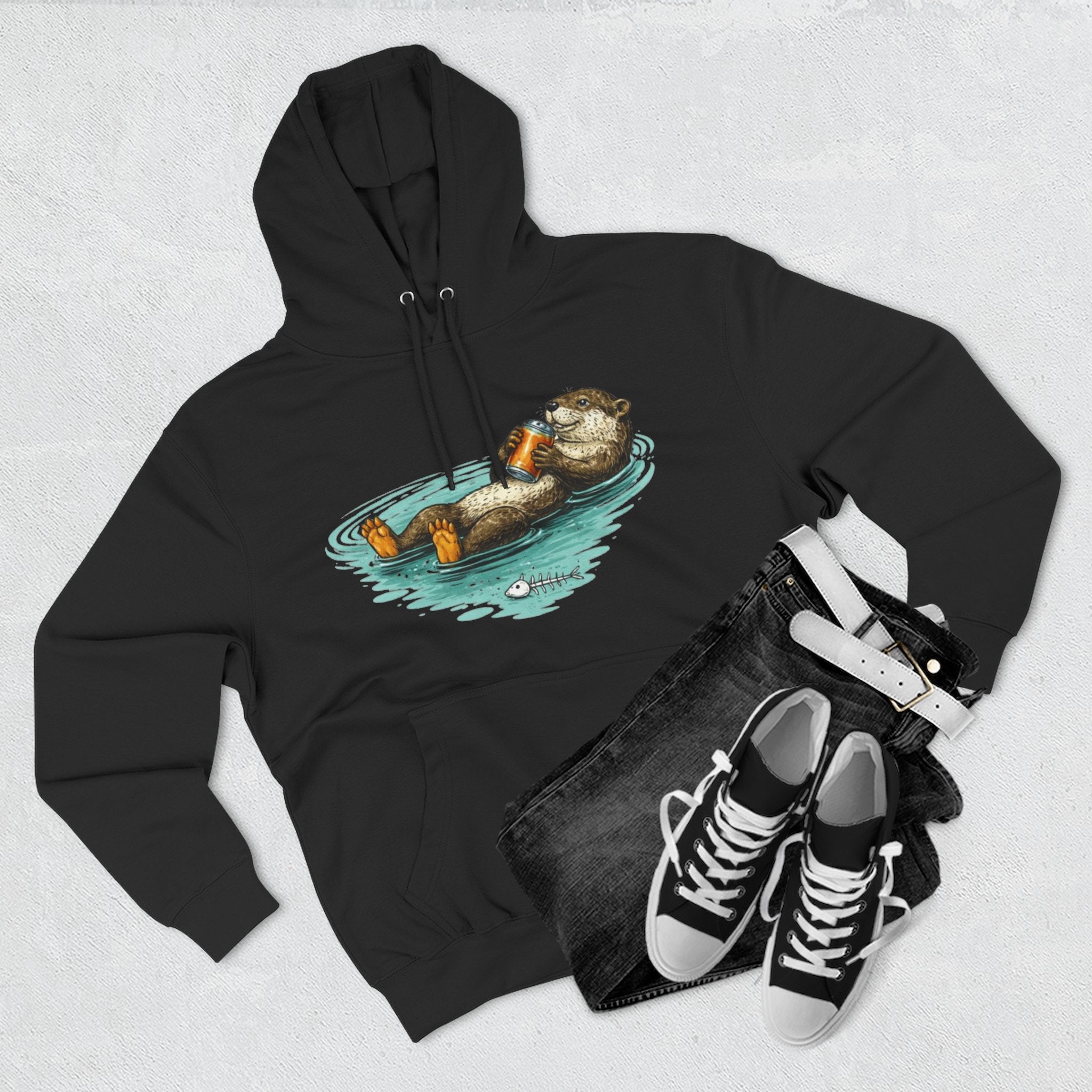Otter Floating Graphic Hoodie | Relaxing Sea Otter with Beer Pullover
