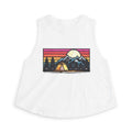 Camping Sunset Crop Top | Retro Mountain Tent Graphic