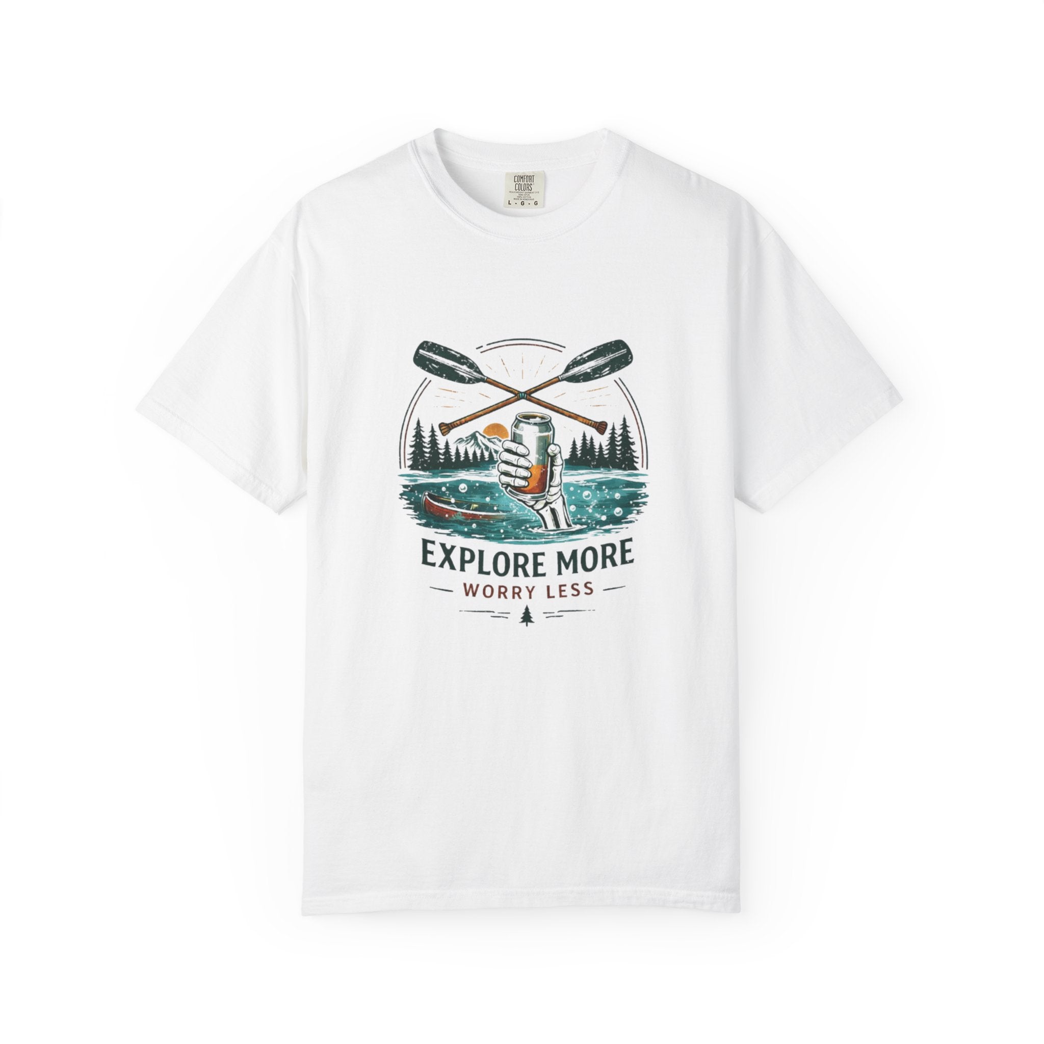 Explore More Worry Less T-Shirt | Outdoor Canoe Camping Adventure Tee