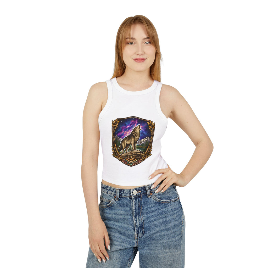 Wolf Crest Racer Tank Top | Northern Lights Graphic Crop Tank