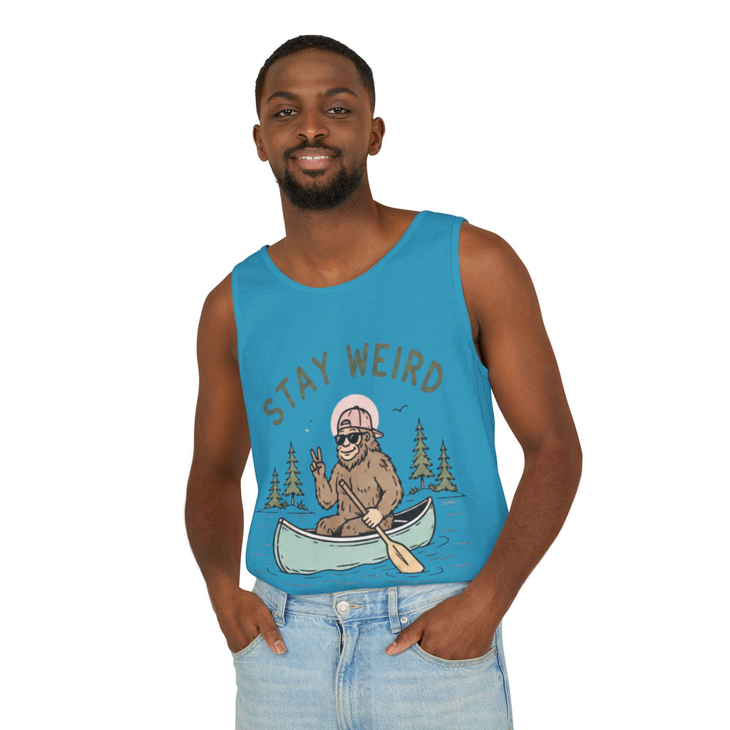 Stay Weird Bigfoot Tank Top | Funny Sasquatch Canoe Graphic Tank