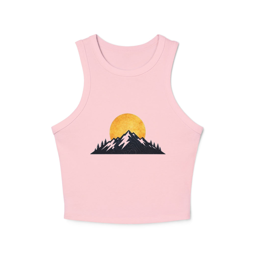 Sunset Mountain Racer Tank | Womens Cropped Graphic Tank Top