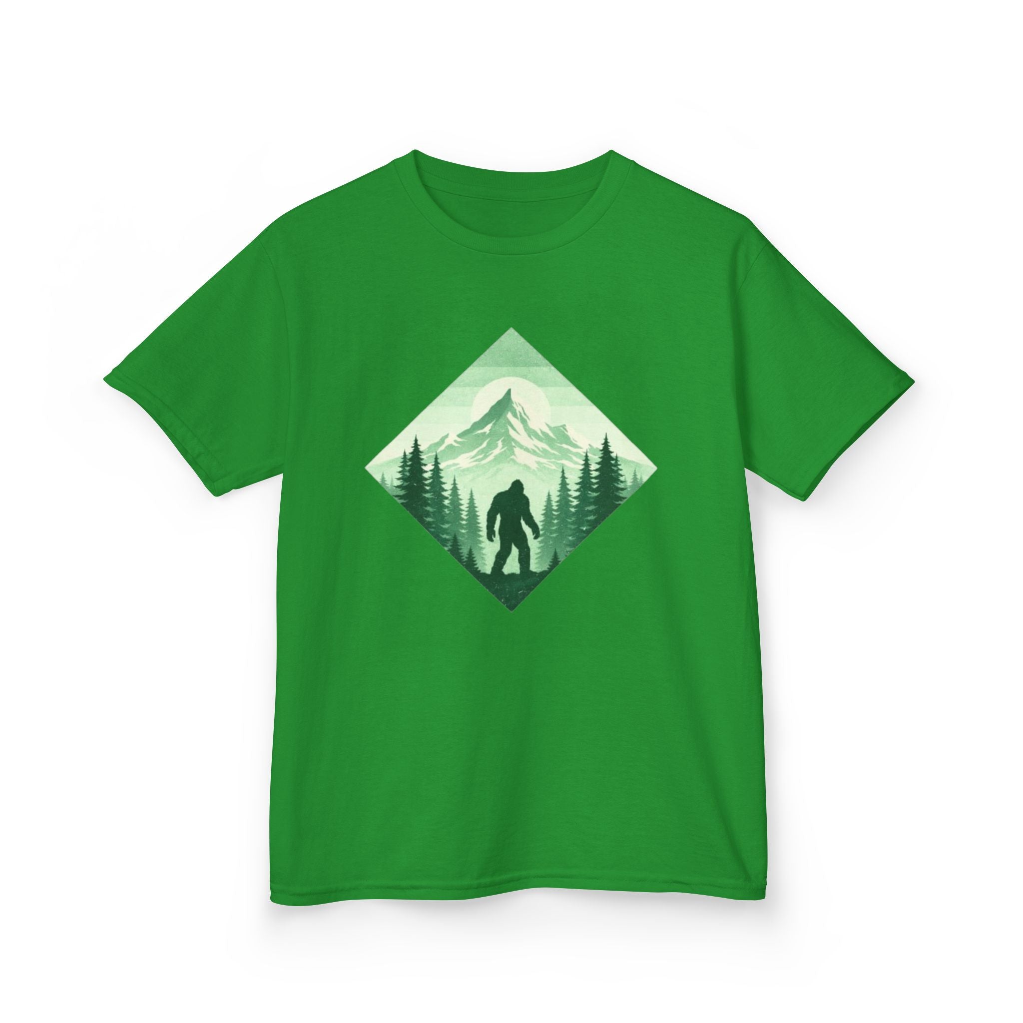 Kids Tee | Green Mountain Bigfoot Silhouette Nature Graphic