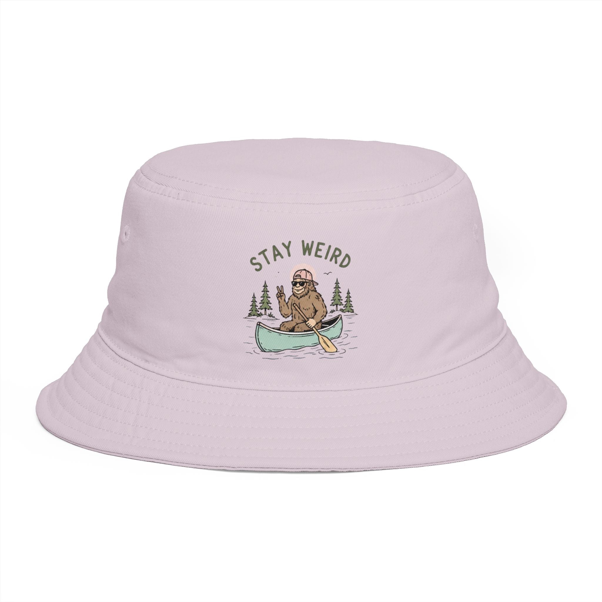 Stay Weird Bucket Hat — Cute Sasquatch Canoe Graphic, Outdoor Adventure Cap