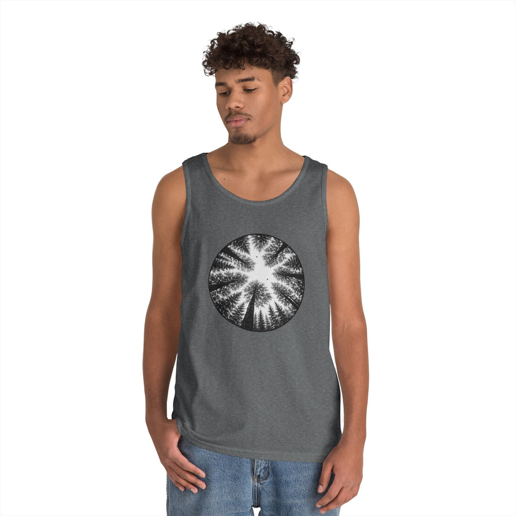 Tree Canopy Circle Tank Top | Forest Silhouette Nature Graphic Tank