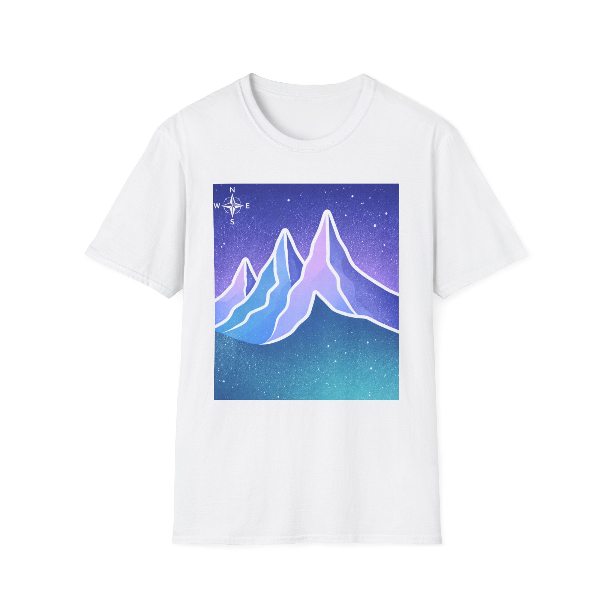 Mountain Night Graphic Tee | Purple Blue Retro Starry Landscape T-Shirt
