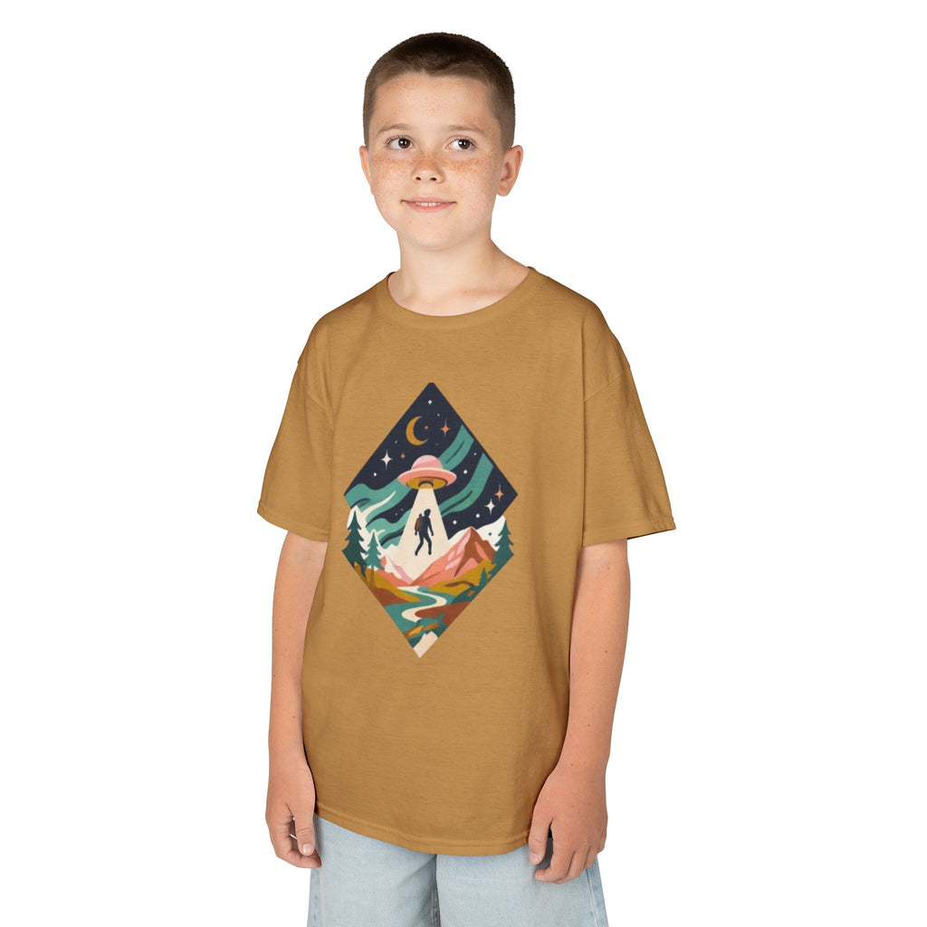 Kids Tee | Colorful UFO Abduction Mountain Scene
