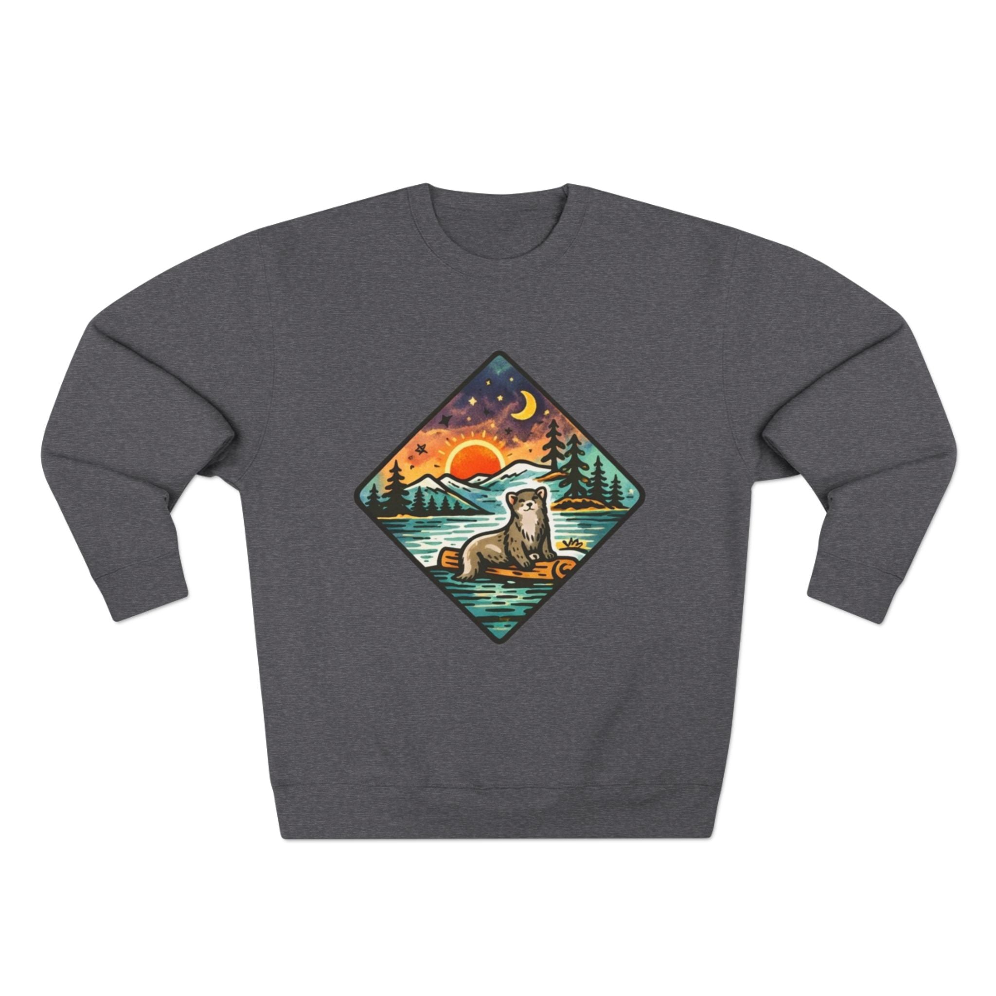 Otter Sunset Crewneck Sweatshirt | Retro Nature Graphic