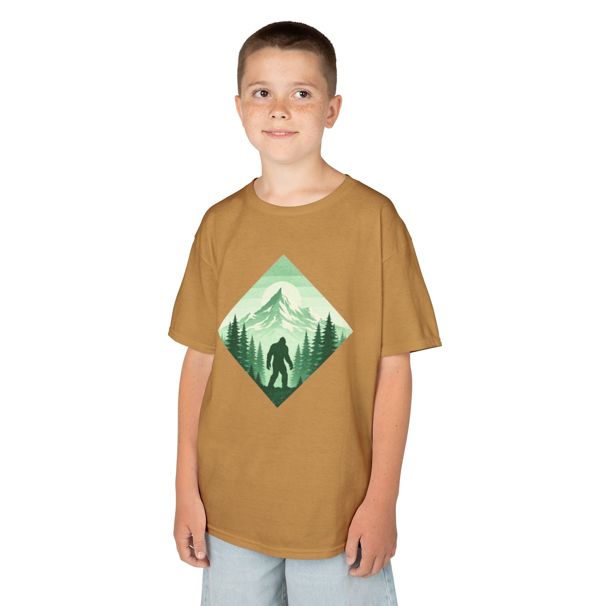 Kids Tee | Green Mountain Bigfoot Silhouette Nature Graphic