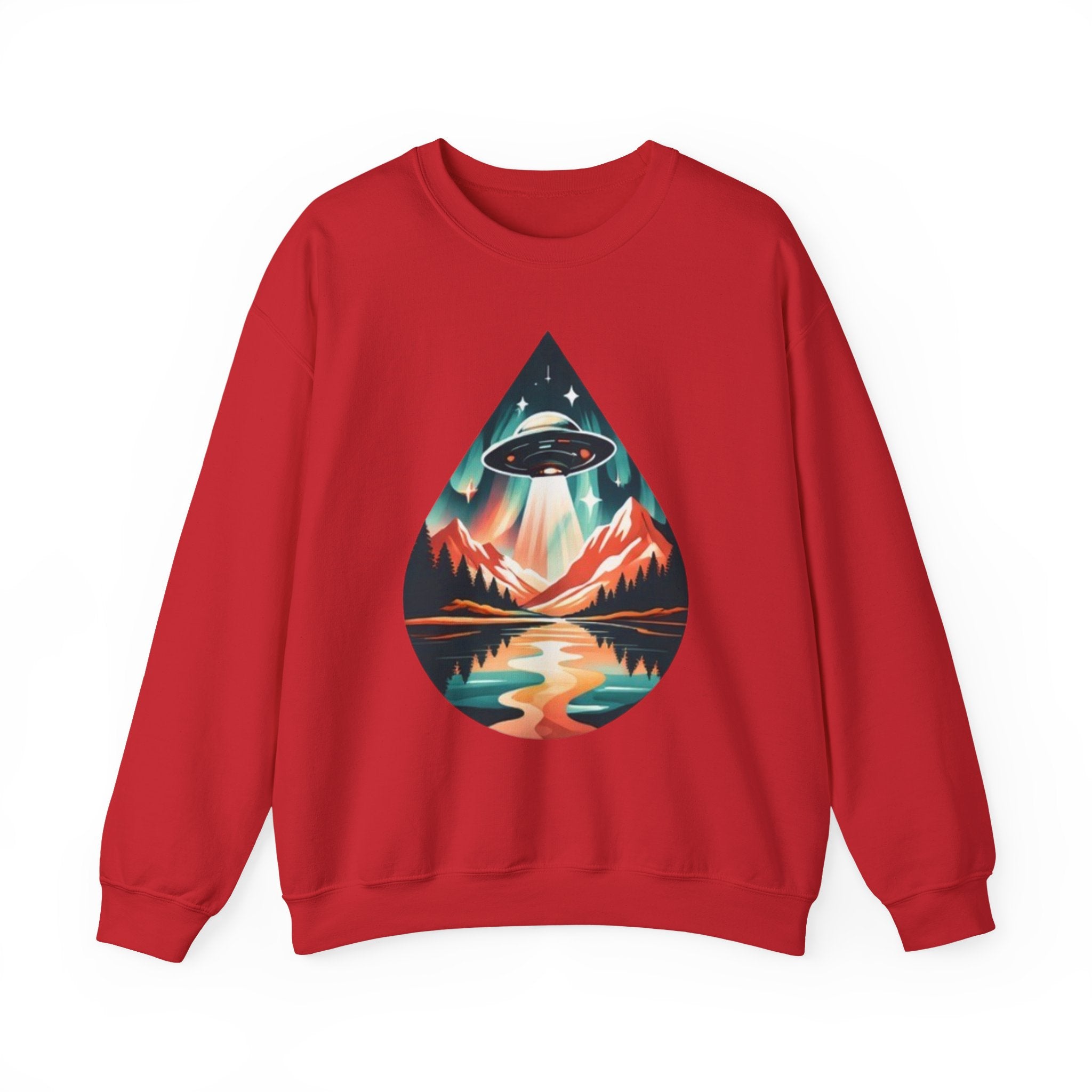 UFO Mountain Crewneck Sweatshirt | Retro Alien Landscape Graphic