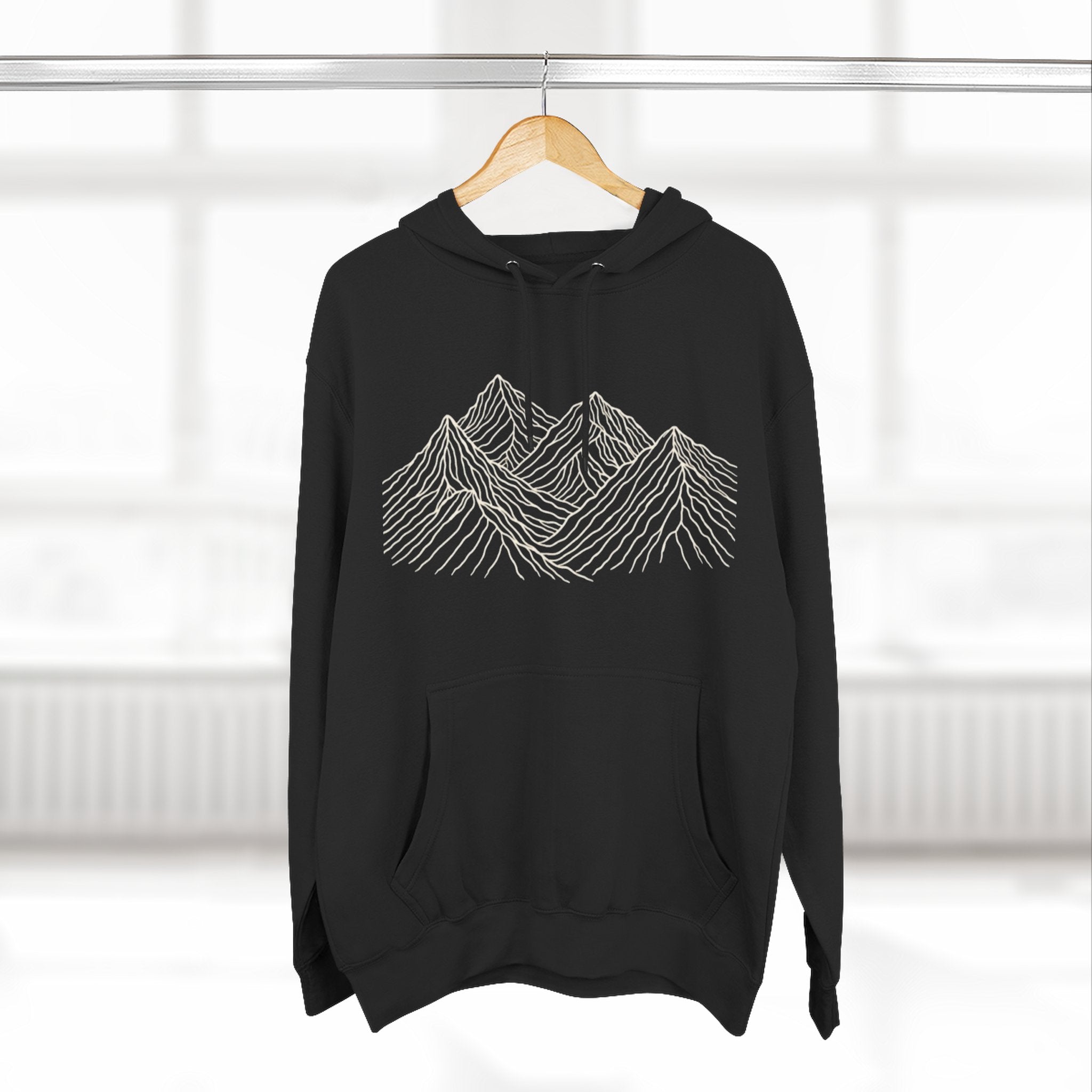 Mountain Linework Fleece Hoodie | Three Panel Mountain Landscape Design