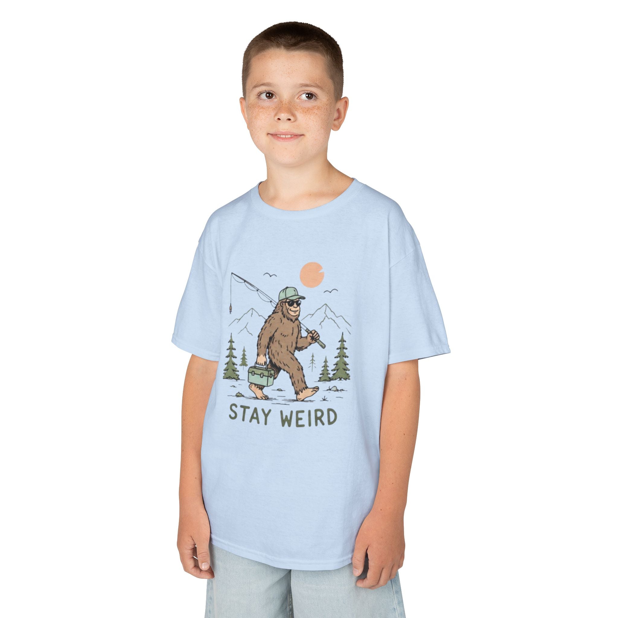 Kids Tee | Stay Weird Bigfoot Fishing