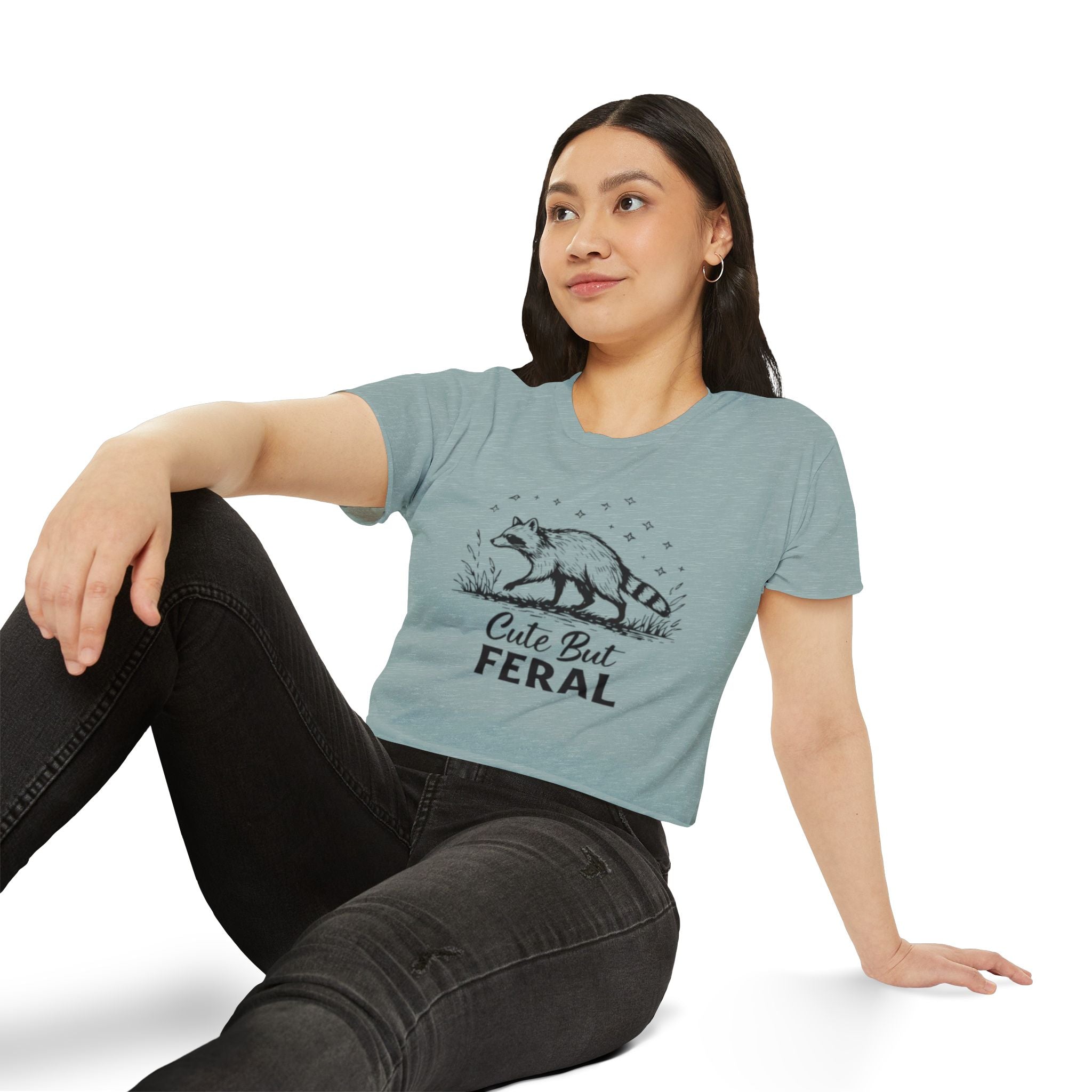 Cute But Feral Raccoon Crop Top | Womens Festival Graphic Tee