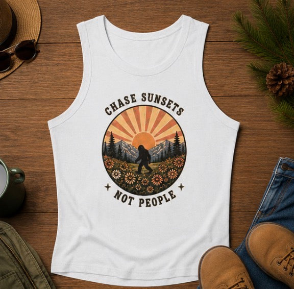 Racer Tank | "Chase Sunsets Not People" Retro Sunset Floral Adventure Tank