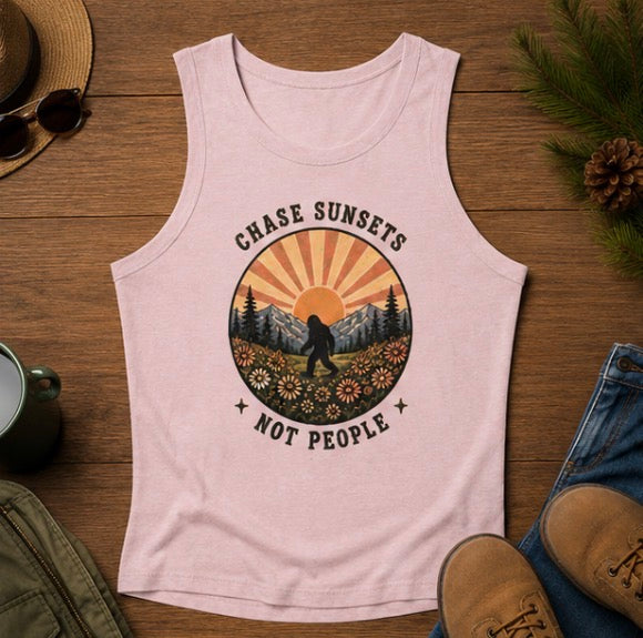 Racer Tank | "Chase Sunsets Not People" Retro Sunset Floral Adventure Tank