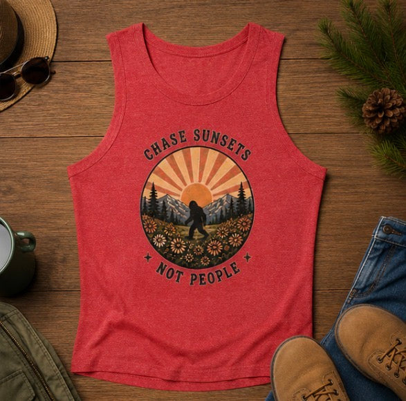 Racer Tank | "Chase Sunsets Not People" Retro Sunset Floral Adventure Tank