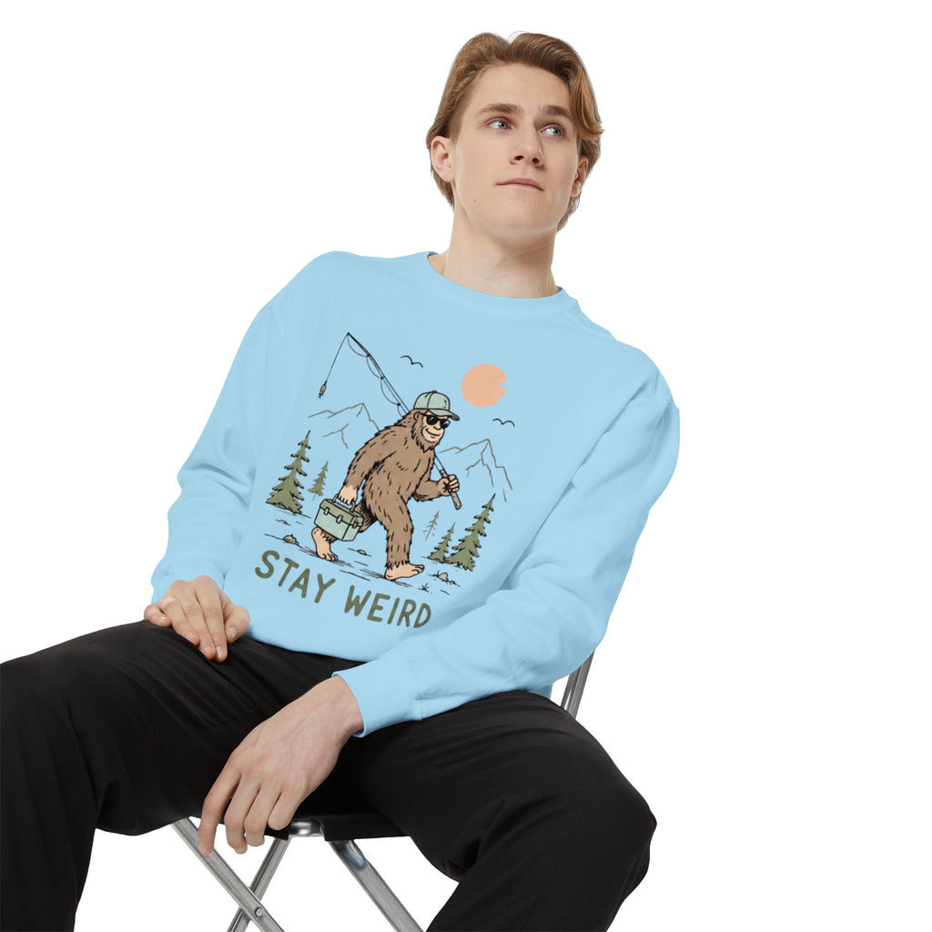 Stay Weird Sweatshirt | Fishing Sasquatch Graphic Crewneck