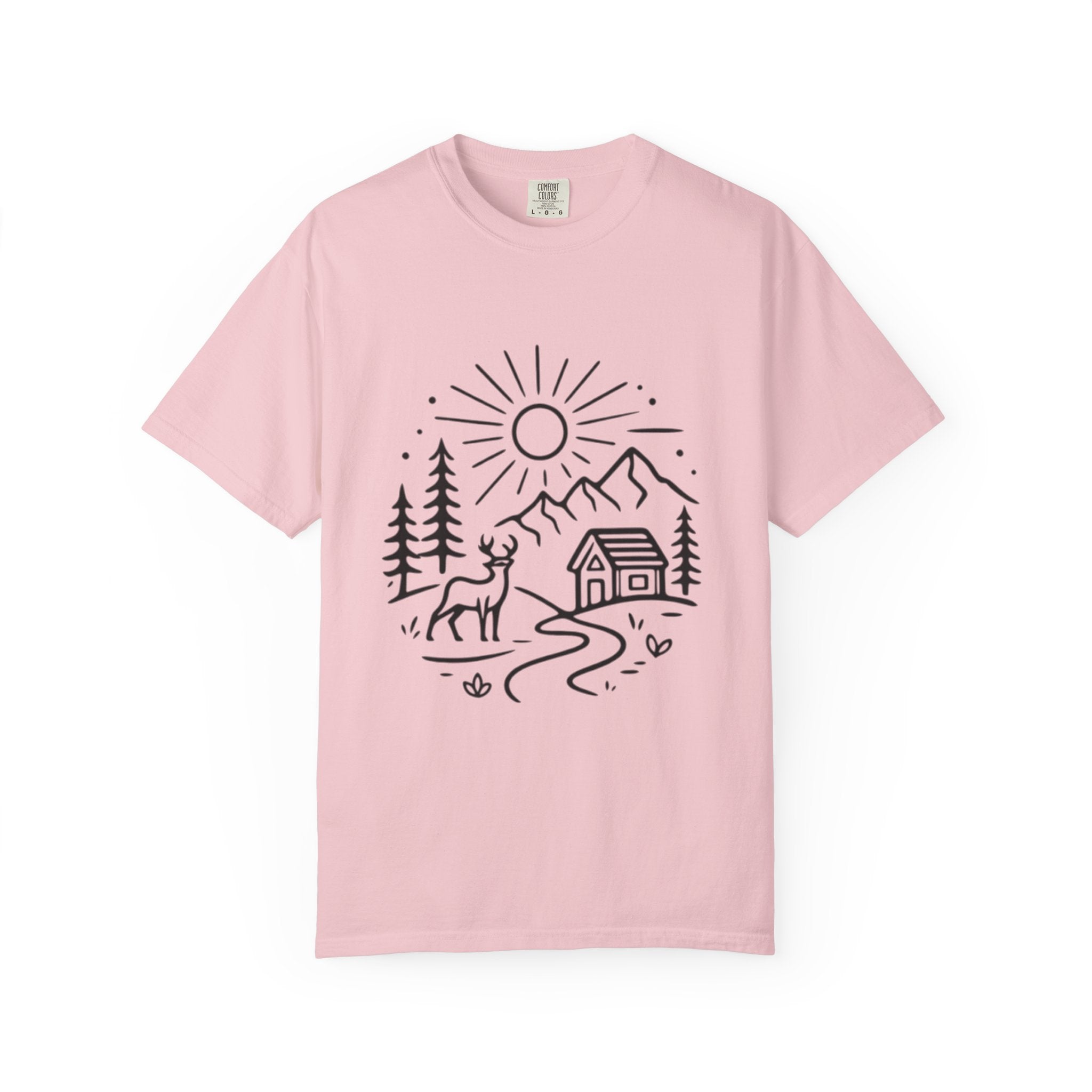 Mountain Deer Line Art Camping T-Shirt