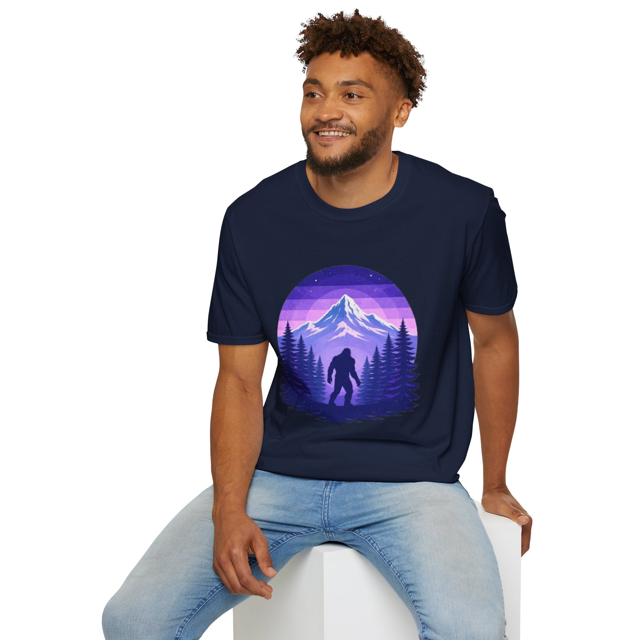 Bigfoot Mountain Sunset T-Shirt | Retro Purple Wilderness Adventure Tee