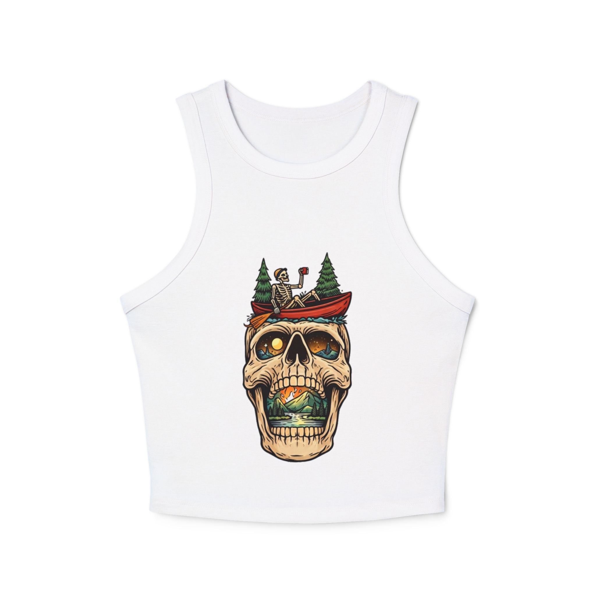 Skull Canoe Crop Tank | Adventure Skull Graphic Racerback Tank Top